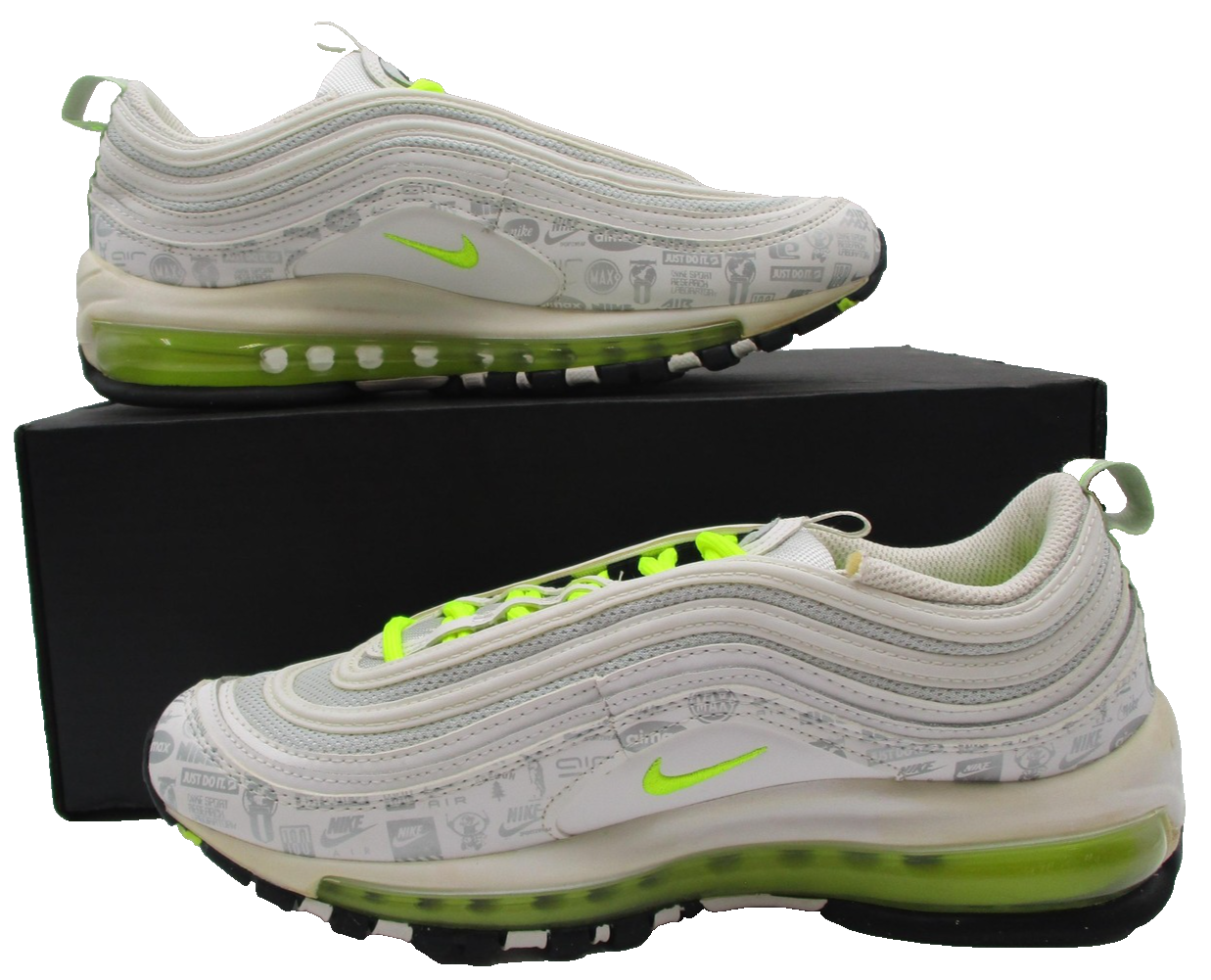 Nike Air Max 97 Shoes Youth Sz 7Y White Volt Logo Print 921522108 Sneakers 1T31