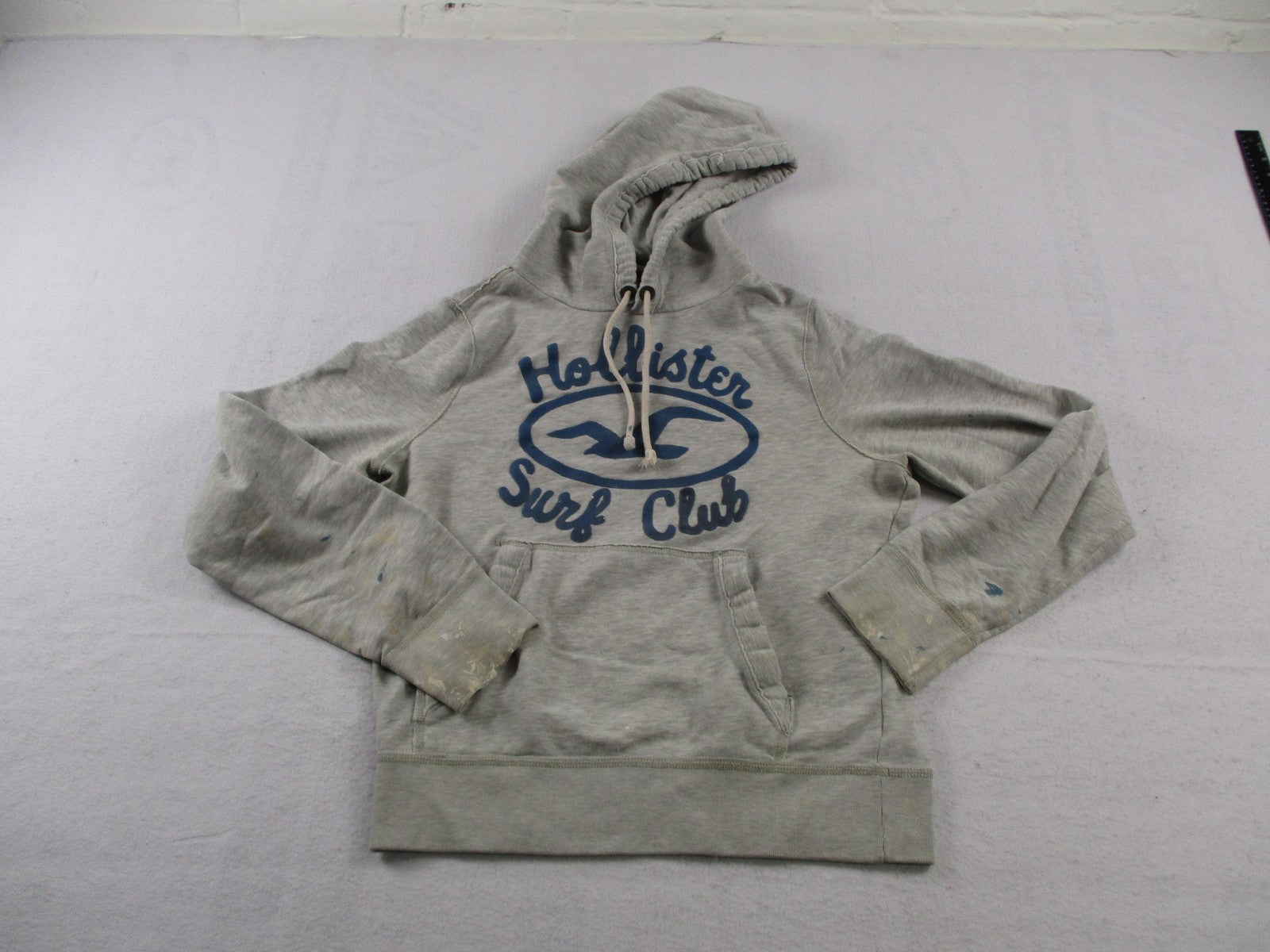 Hollister Hoodie Womens Large Gray Surf Club Graphic Pullover Fleece Sweatshirt0