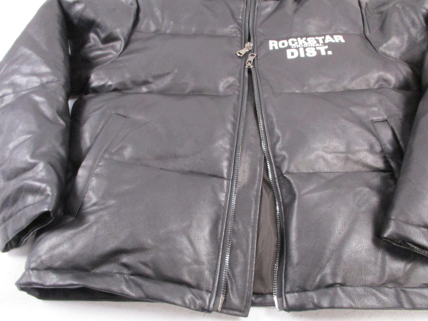 Rockstar Original Kensen Jacket Mens Large Black Faux Leather Puffer 169111