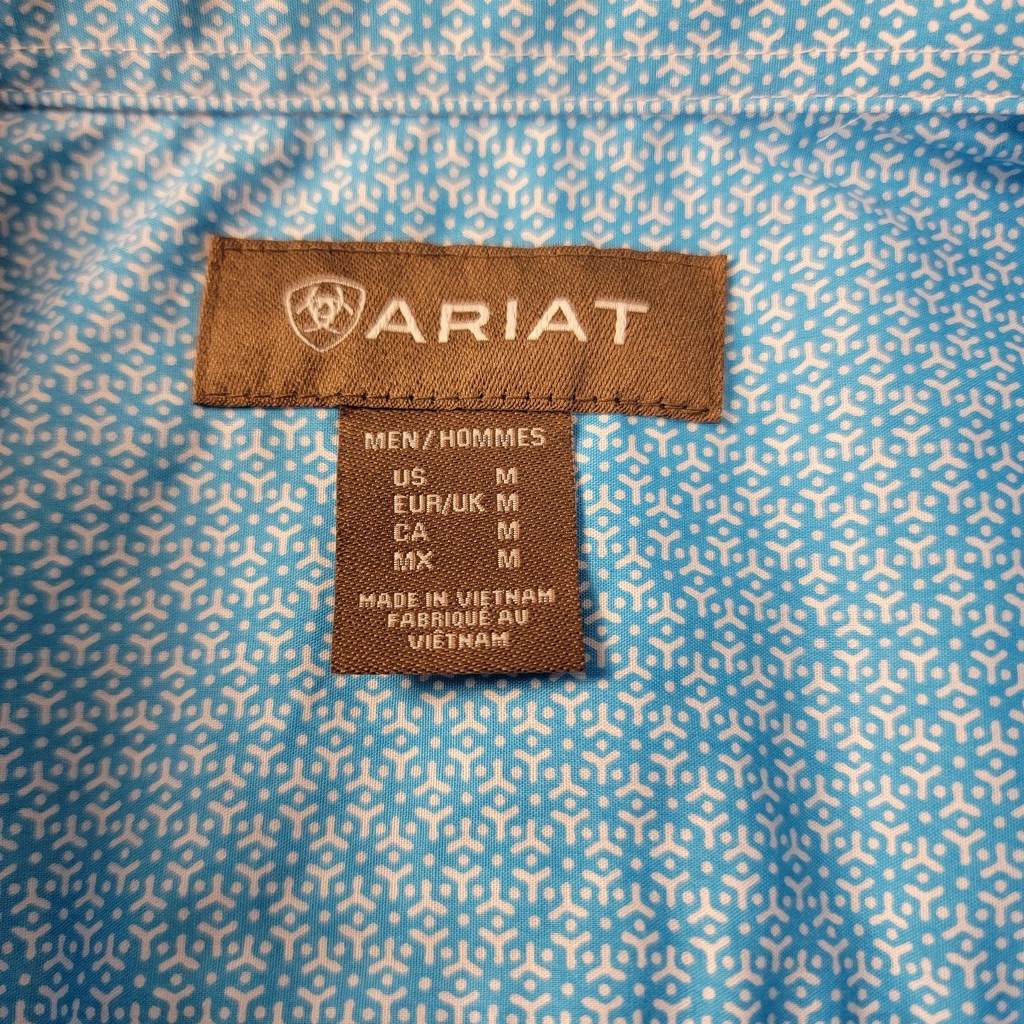 Ariat Shirt Mens Med Blue Simeon Classic Fit Short Sleeve Button Up Western 9462