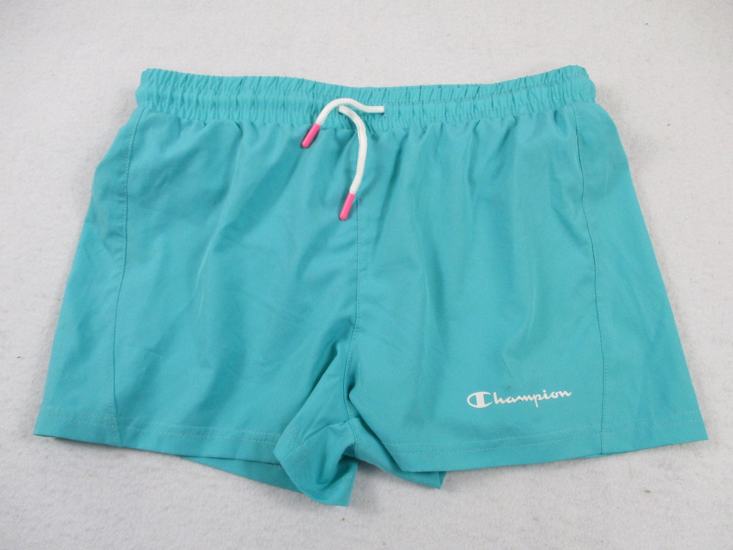 Champion Swim Shorts Kids 14-16 Teal Blue Elastic Waist Drawstring Logo 16780