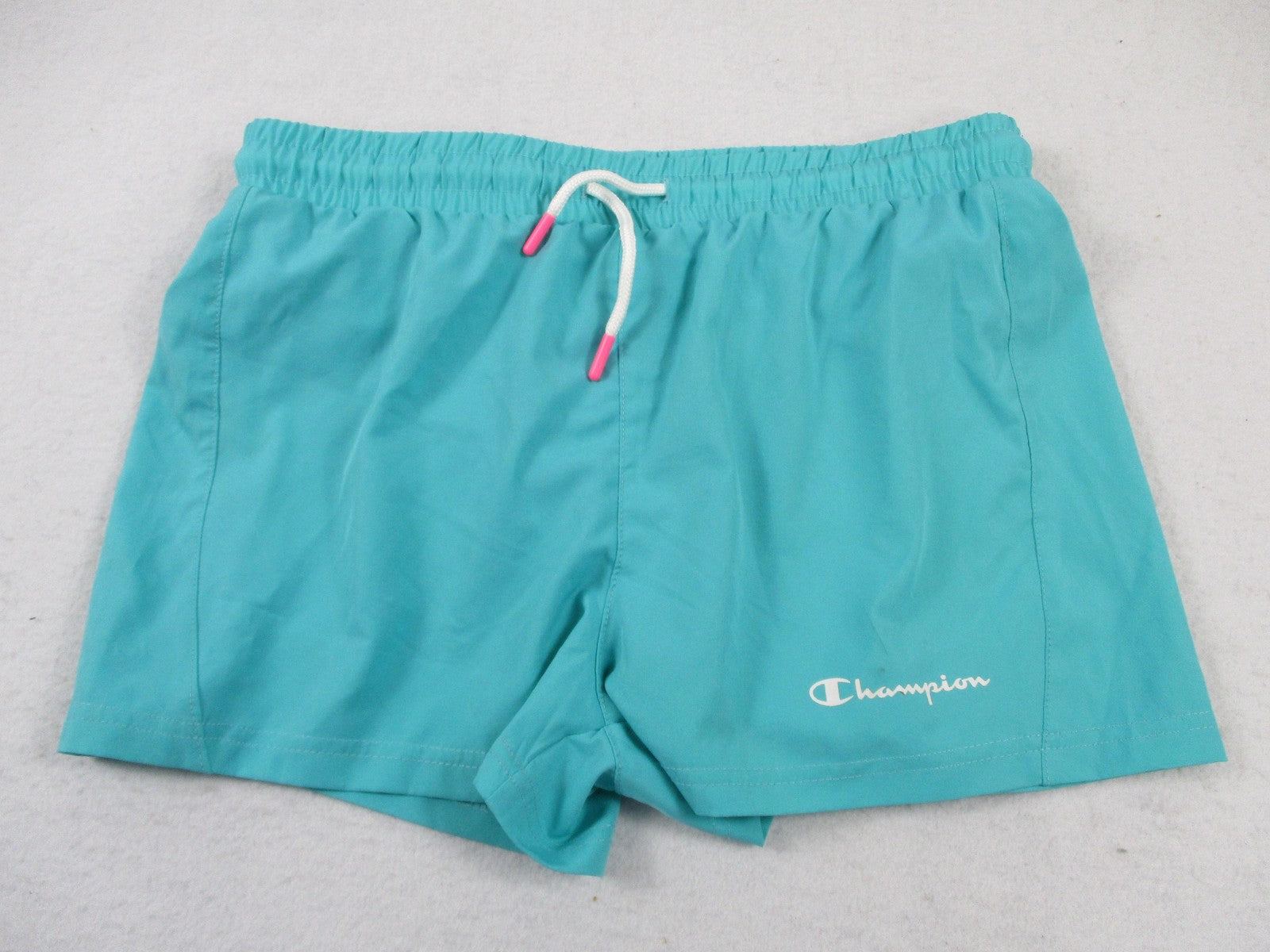 Champion Swim Shorts Kids 14-16 Teal Blue Elastic Waist Drawstring Logo 16780