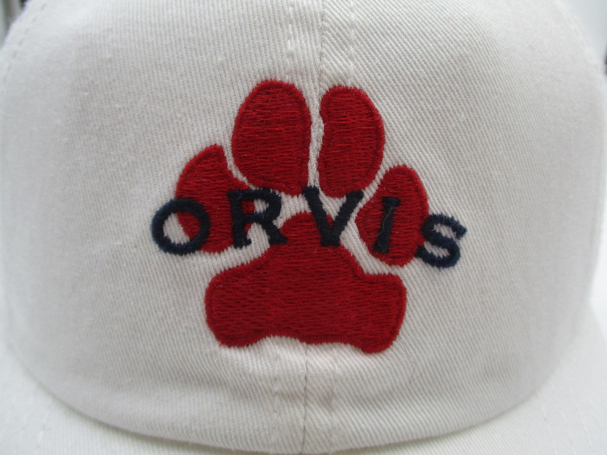 Orvis Hat Cap Strap Back Mens One Size White Paw Print Dog Baseball Cotton Twill1