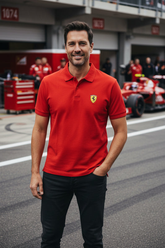 Ferrari Shirt Mens Large Red Formula 1 Racing Polo SF Shield Patch Logo0