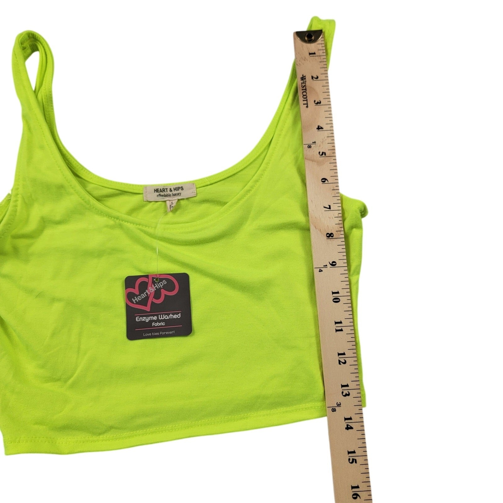 Heart & Hips Womens Small Neon Green Crop Tank Top Enzyme Washed New6