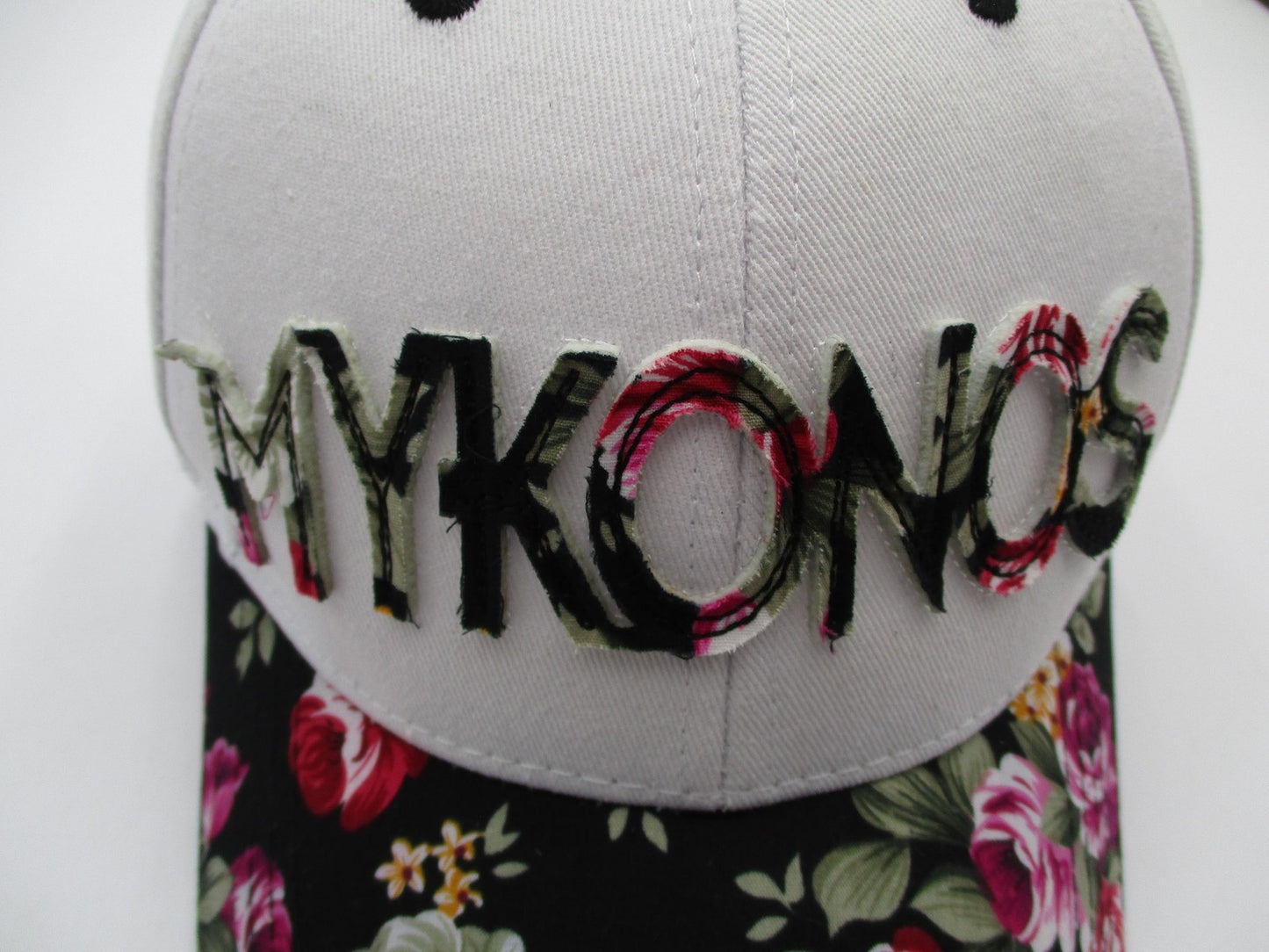 Mykonos Hat Cap Strap Back Mens One Size Floral Brim White Twill Karfil Greece1