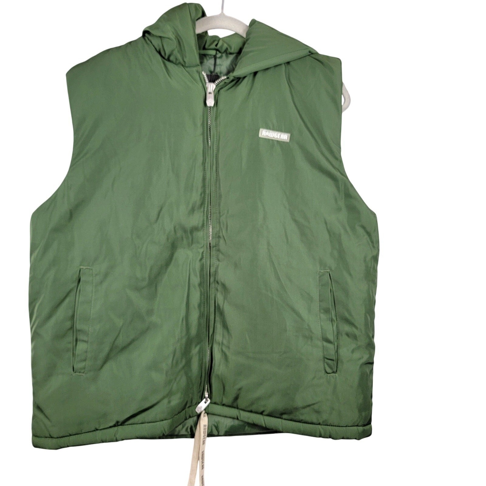 RawGear Hooded Puffer Vest Green Size M RG509 Polyester Streetwear Gym0