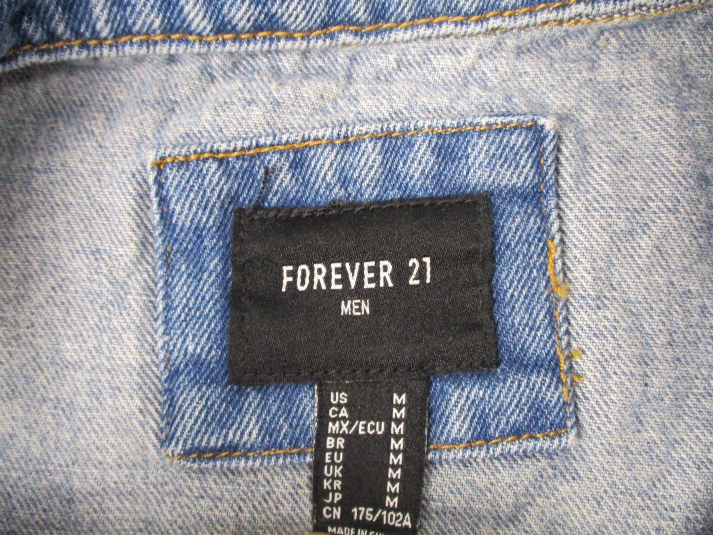 Forever 21 Denim Jacket Mens Medium Light Wash Trucker Rainbow Trim