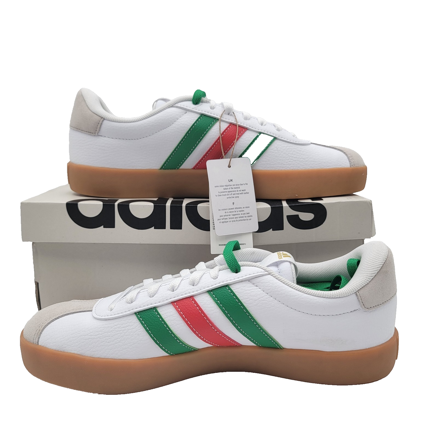 Adidas Men's VL Court 3.0 Skate Casual Shoes White Red Green Size 9 NIB1