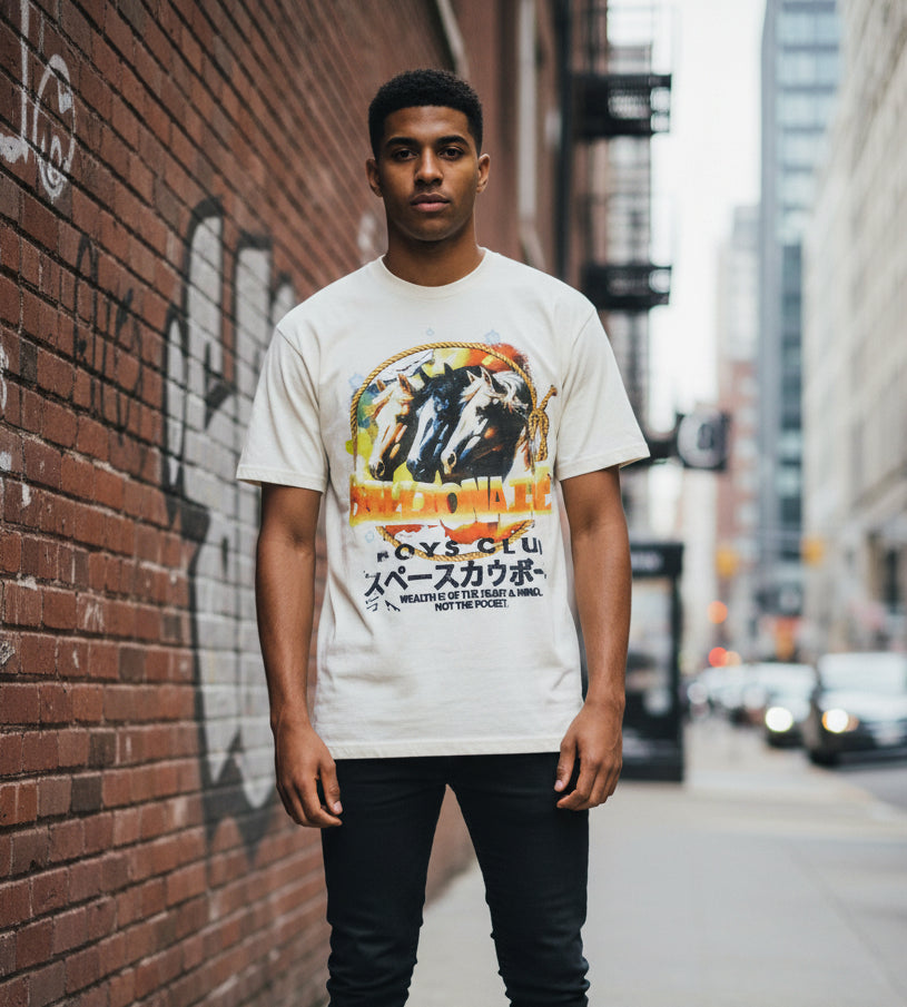 Billionaire Boys Club Shirt Mens 2XL White Space Cowboy Horses Graphic Tee0