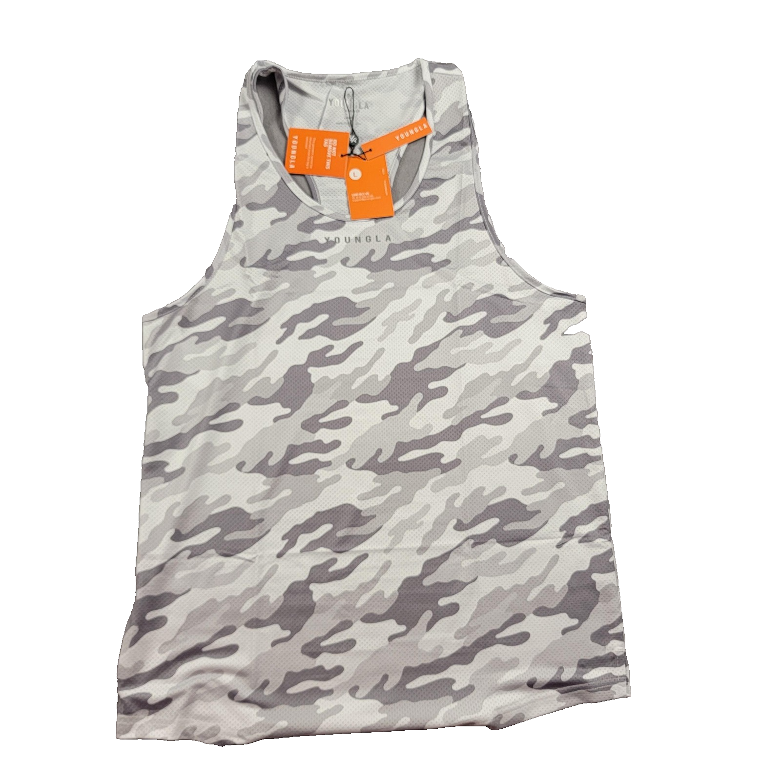 YoungLA Tank Top Mens Large White Camo Mesh Racerback Athletic Gym Model 3050