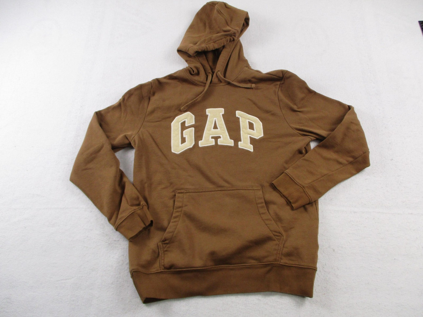 Gap Hoodie Mens Medium Brown Fleece Logo Pullover Sweatshirt Front Applique 17690