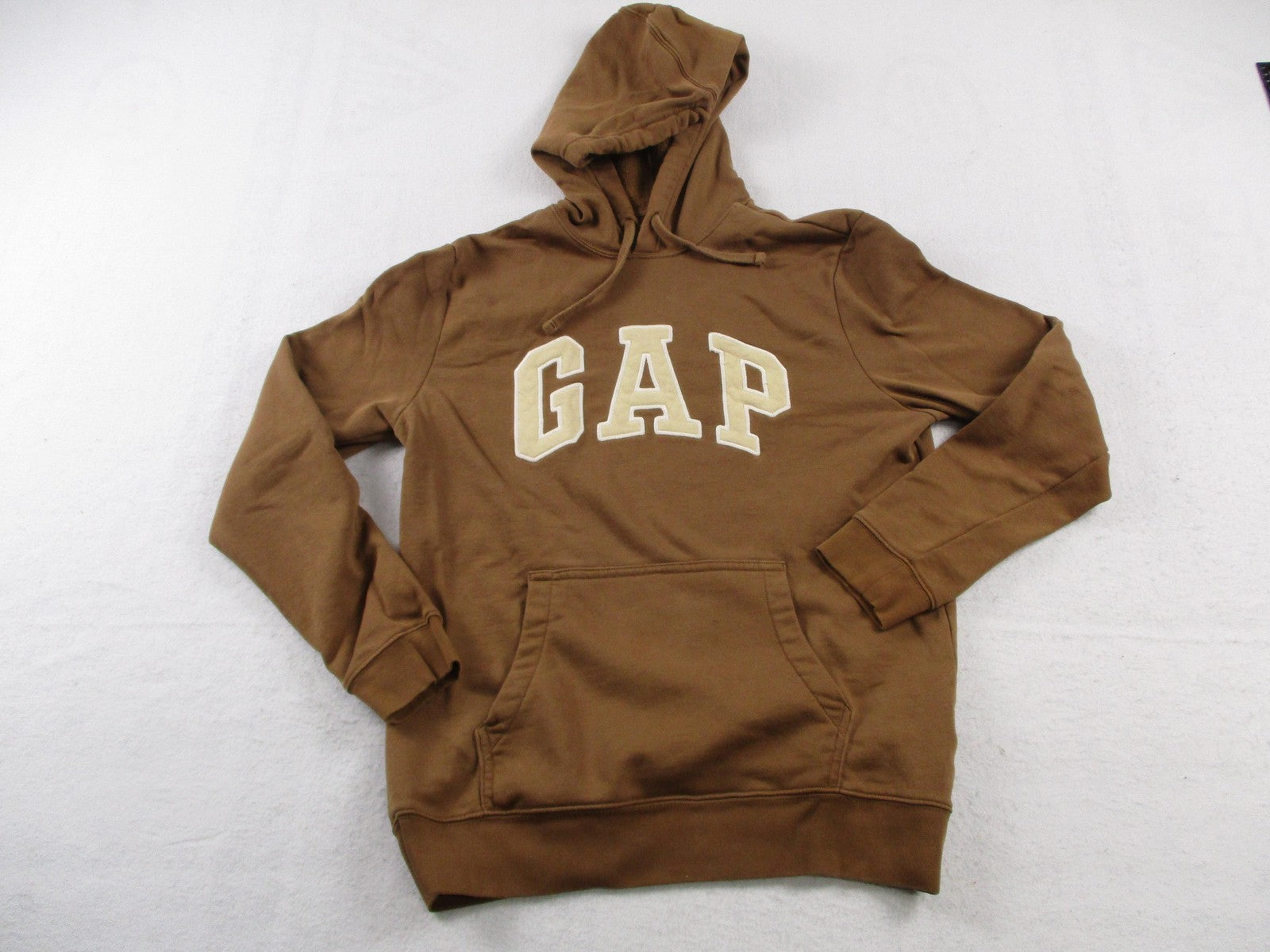 Gap Hoodie Mens Medium Brown Fleece Logo Pullover Sweatshirt Front Applique 17690