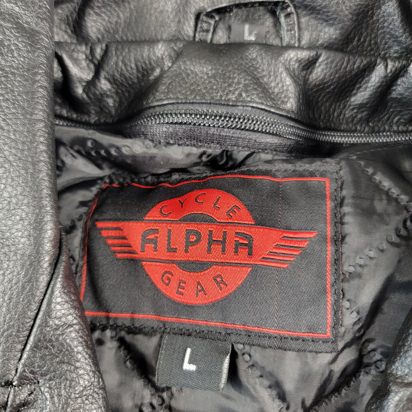 Alpha Cycle Gear Jacket Mens Large Leather Motorcycle YKK Zips CE Protectors 8832