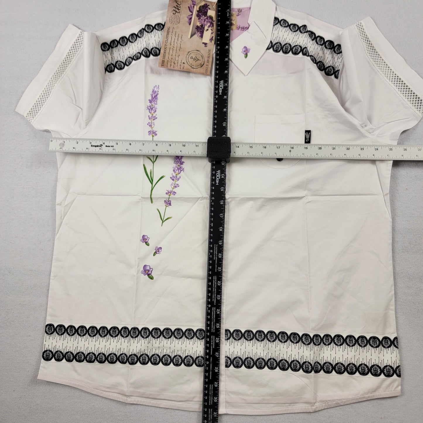 The Hideout Clothing Valensole Lavender SS Button Down Shirt White L NWT