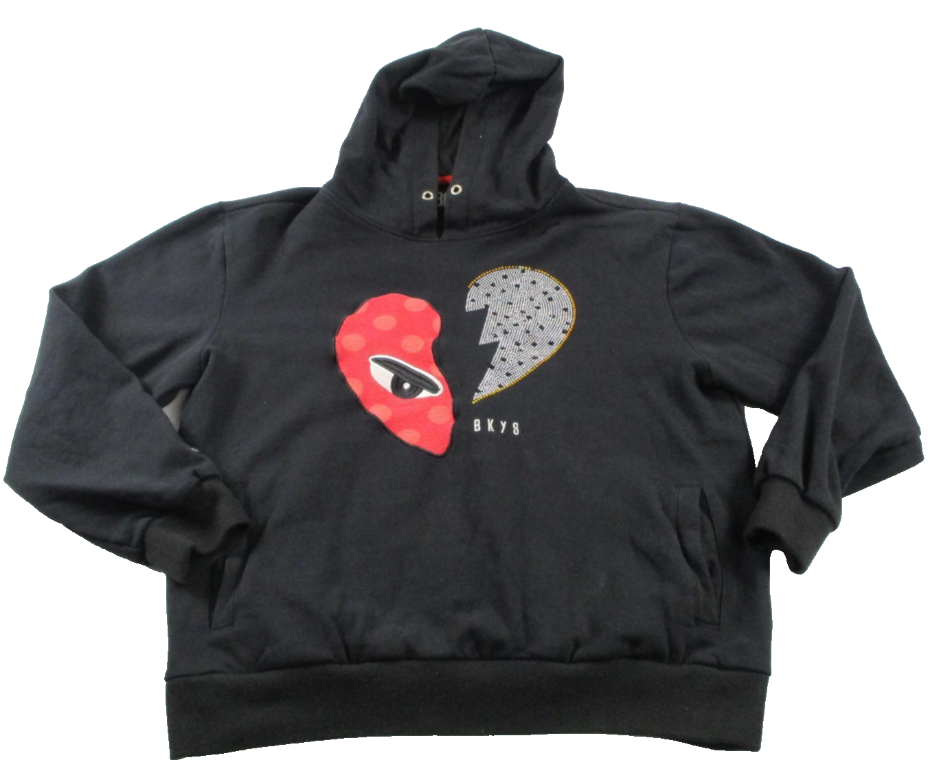 BKYS Hoodie Mens Medium Black Pullover Sweatshirt Heart Rhinestone Graphic 16650