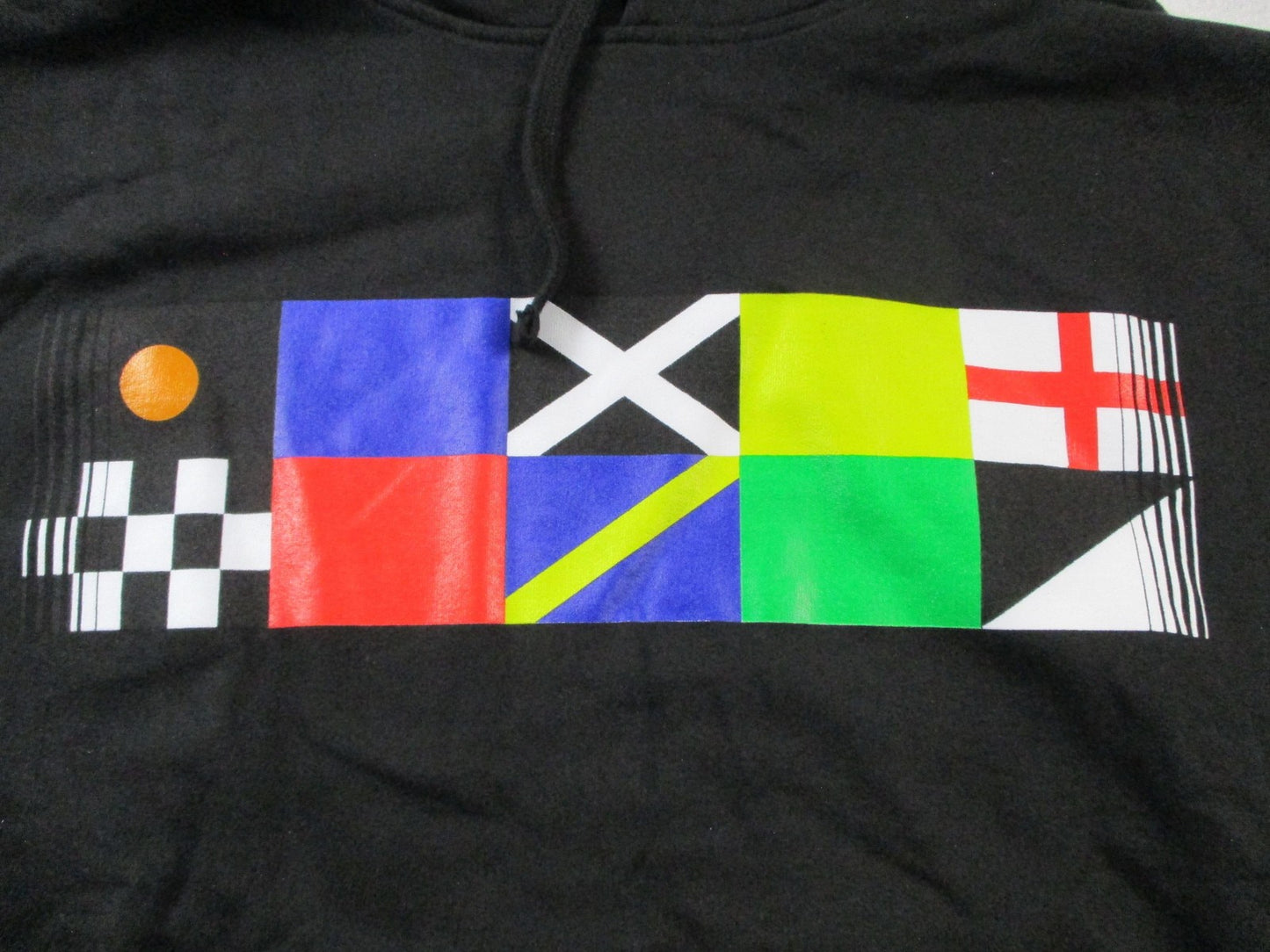 Hoonigan Hoodie Mens Medium Black Fleece Pullover Nautical Flag Graphic 1632352