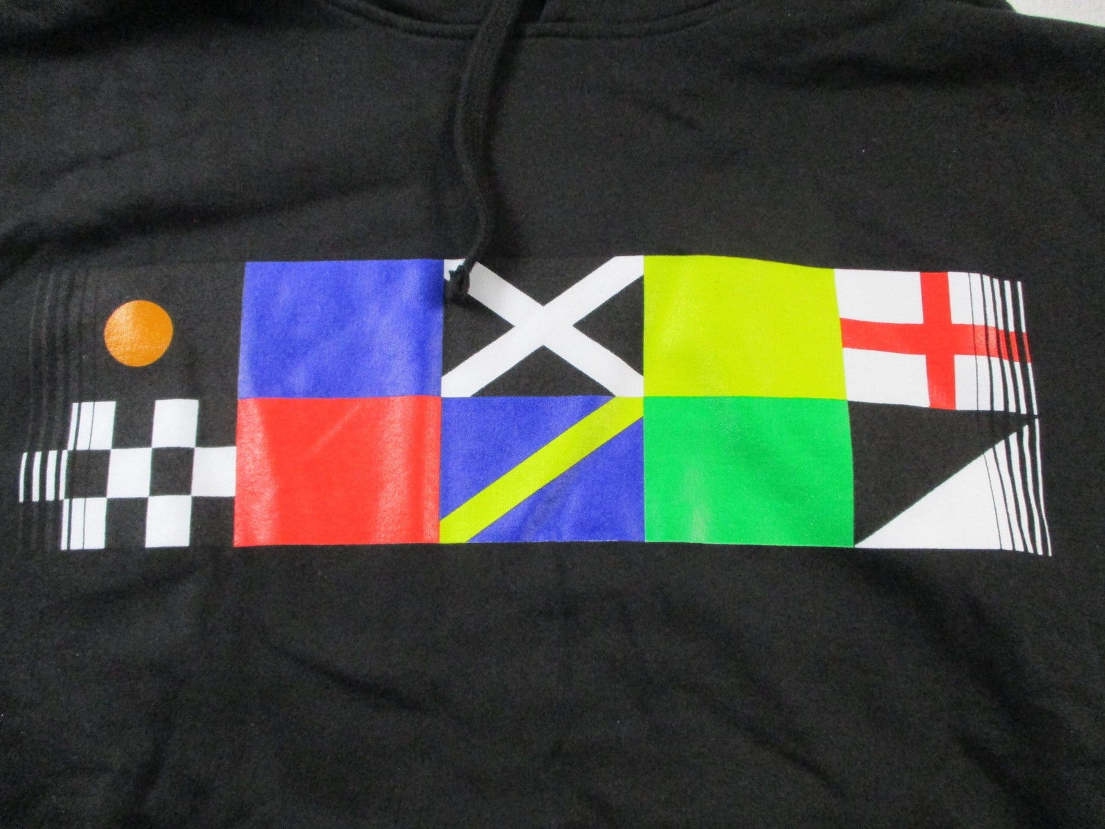 Hoonigan Hoodie Mens Medium Black Fleece Pullover Nautical Flag Graphic 1632352