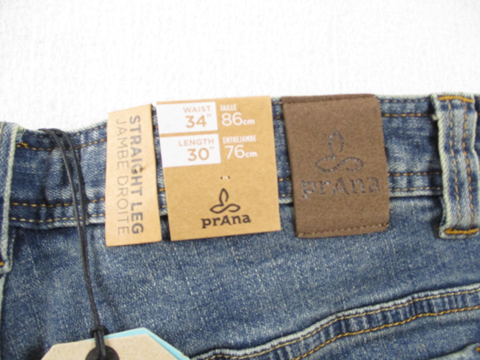 PrAna Axiom Jeans Mens 34x30 Blue Antique Stone Wash Straight Leg Stretch Denim14