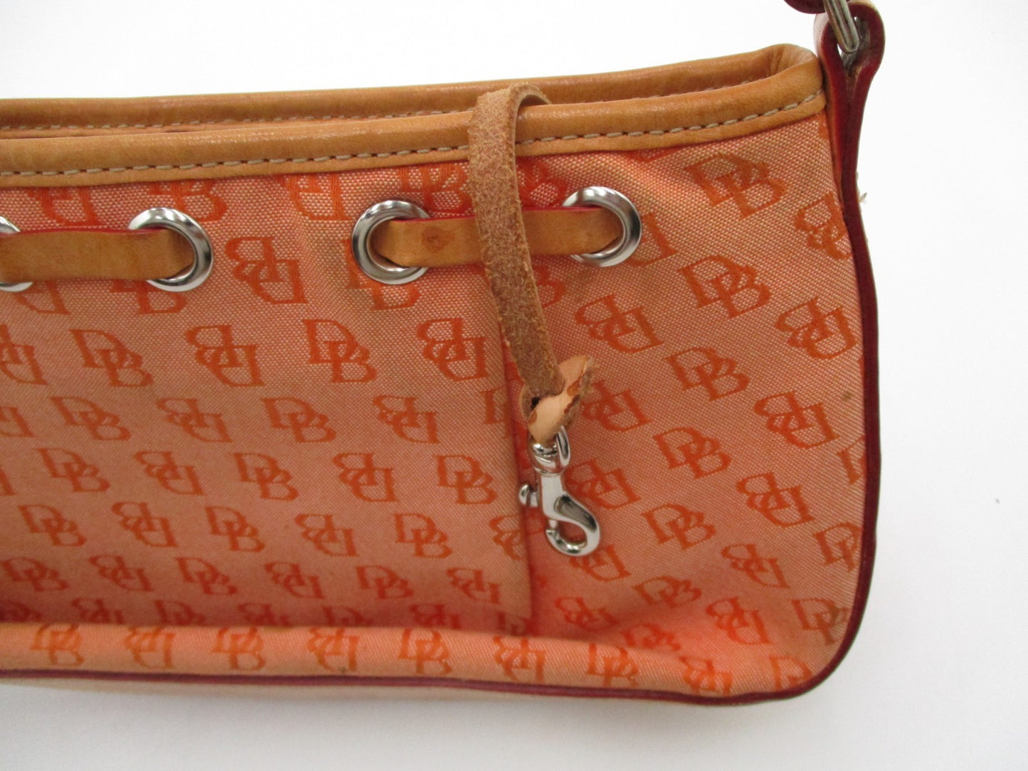 Dooney & Bourke DB Monogram Jacquard Small Shoulder Bag Orange Tan Leather Trim4