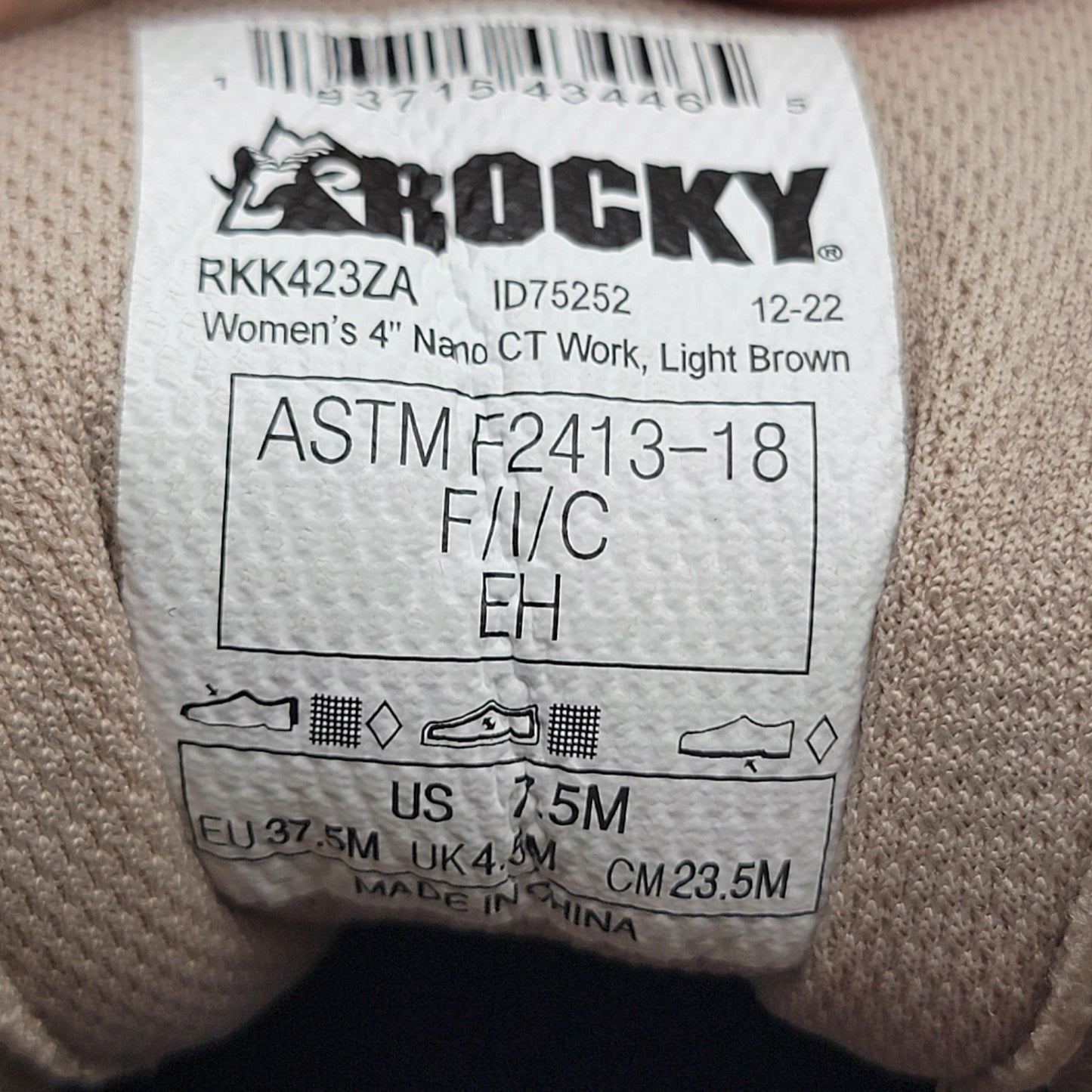 Rocky Shoes Womens Size 7.5M Composite Toe Work Boots Vibram Sole RKK423ZA