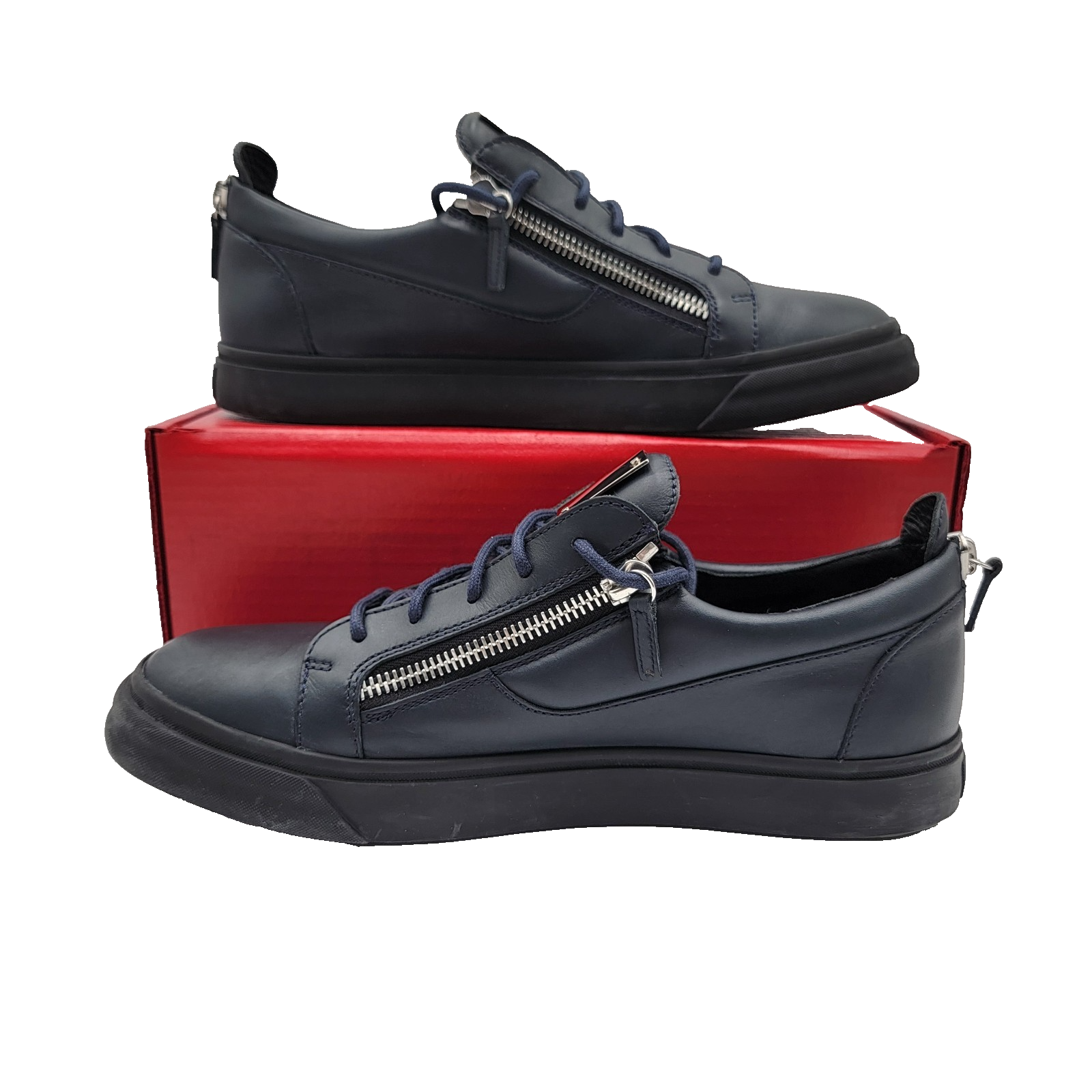Giuseppe Zanotti Navy Leather Double Zip Sneakers Men 45 Made In Italy