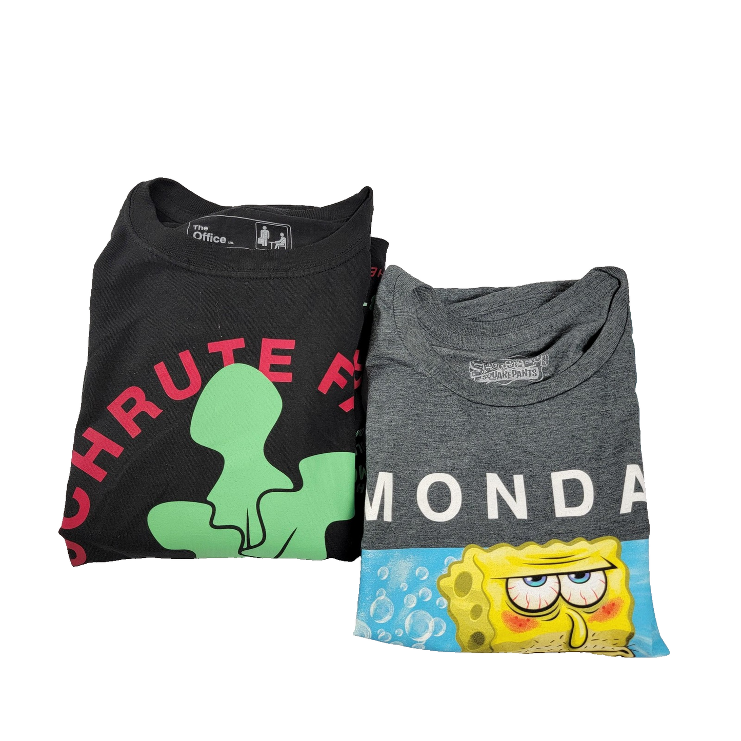 The Office Schrute Farms & SpongeBob Shirts Mens XL Lot of 2 Black Gray
