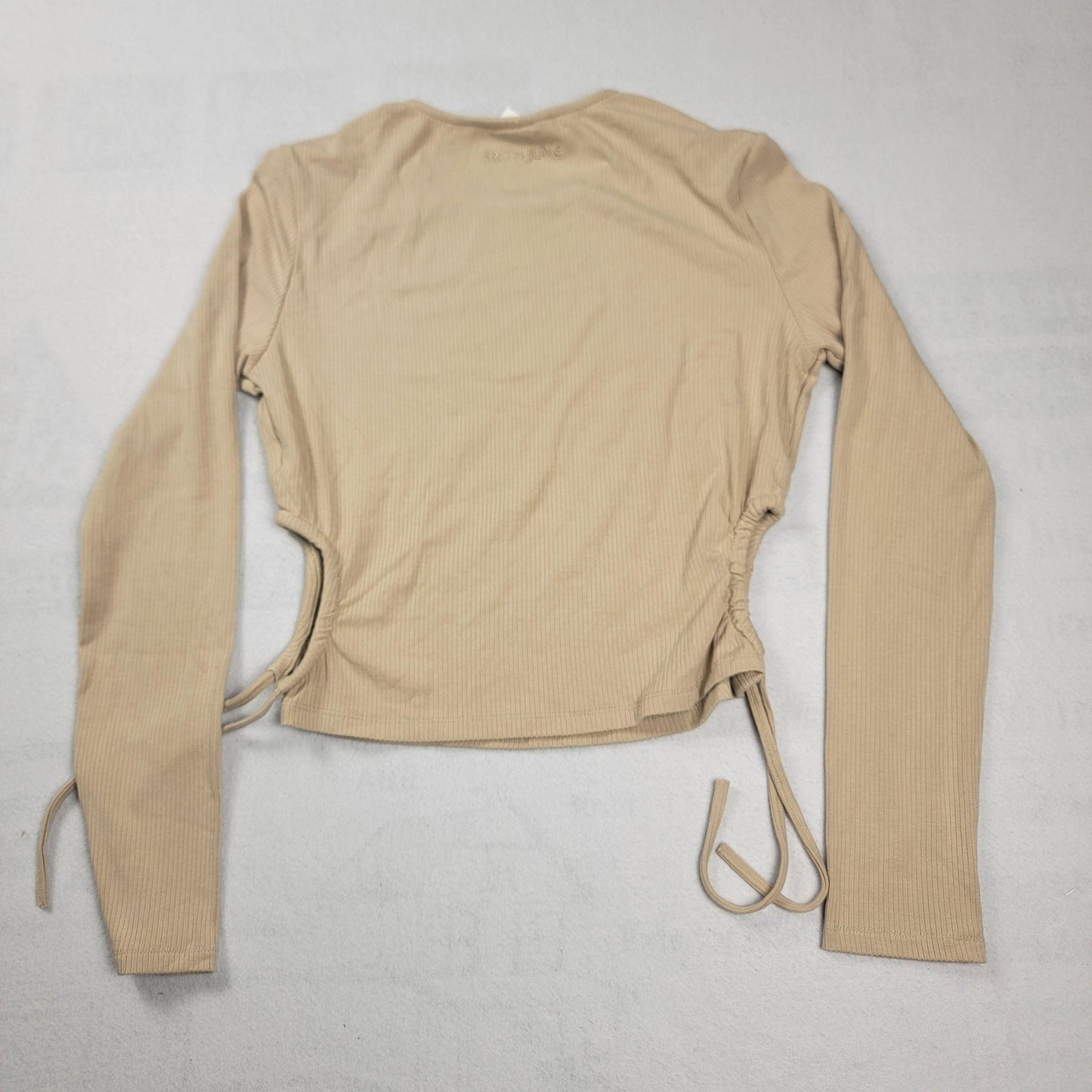 Sixth June Shirt Womens Large Beige Ruched Long Sleeve Ribbed Knit Top