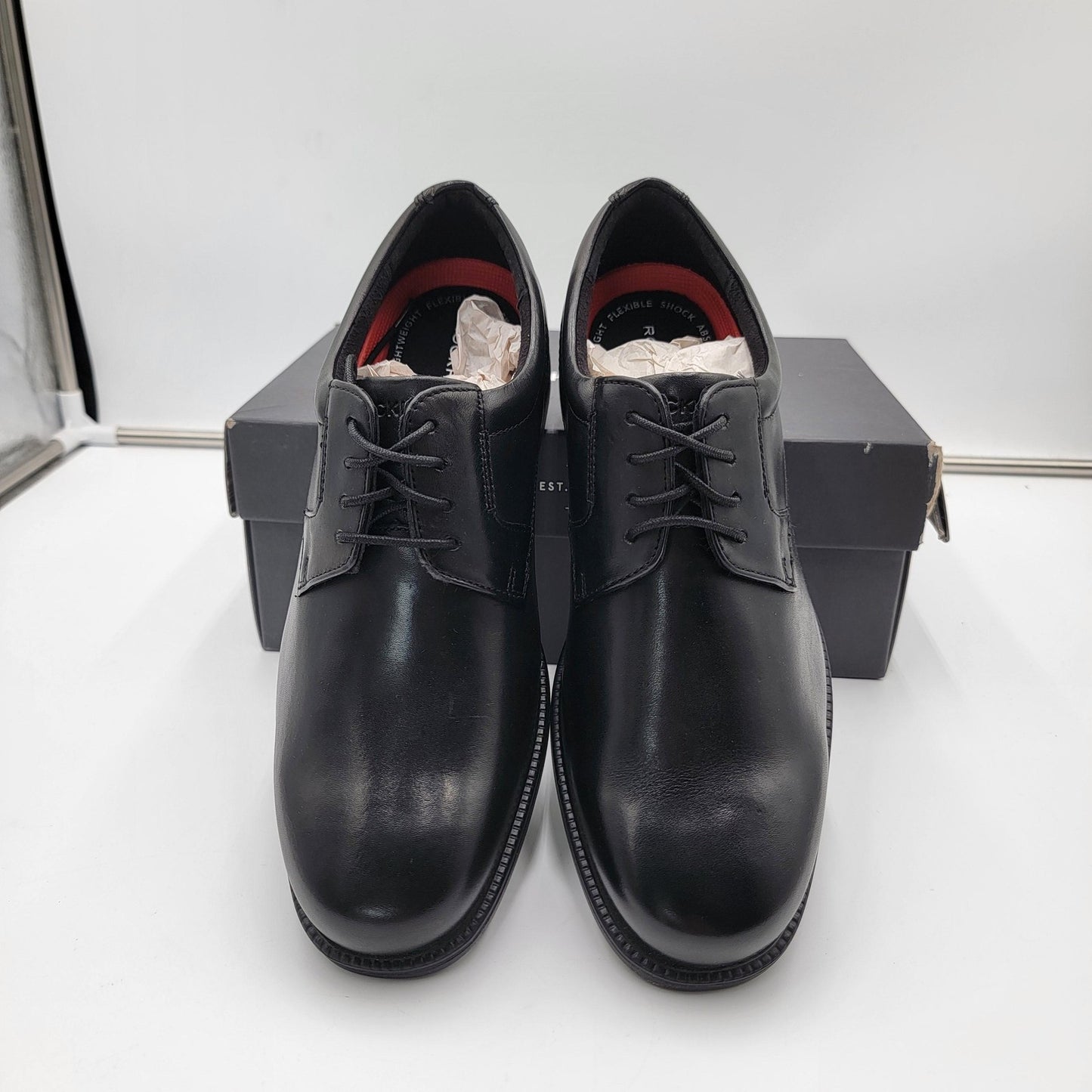 Rockport Charlesroad Plaintoe Shoes Mens Size 7.5W Black Leather Comfort3
