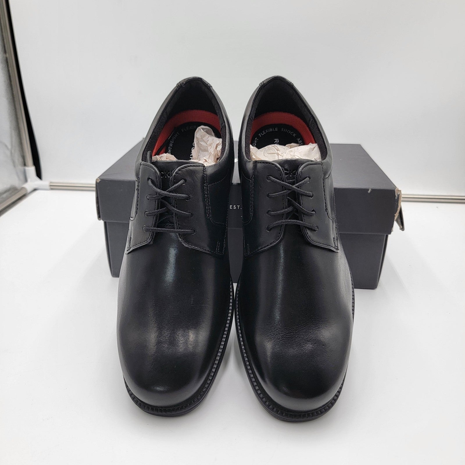 Rockport Charlesroad Plaintoe Shoes Mens Size 7.5W Black Leather Comfort3