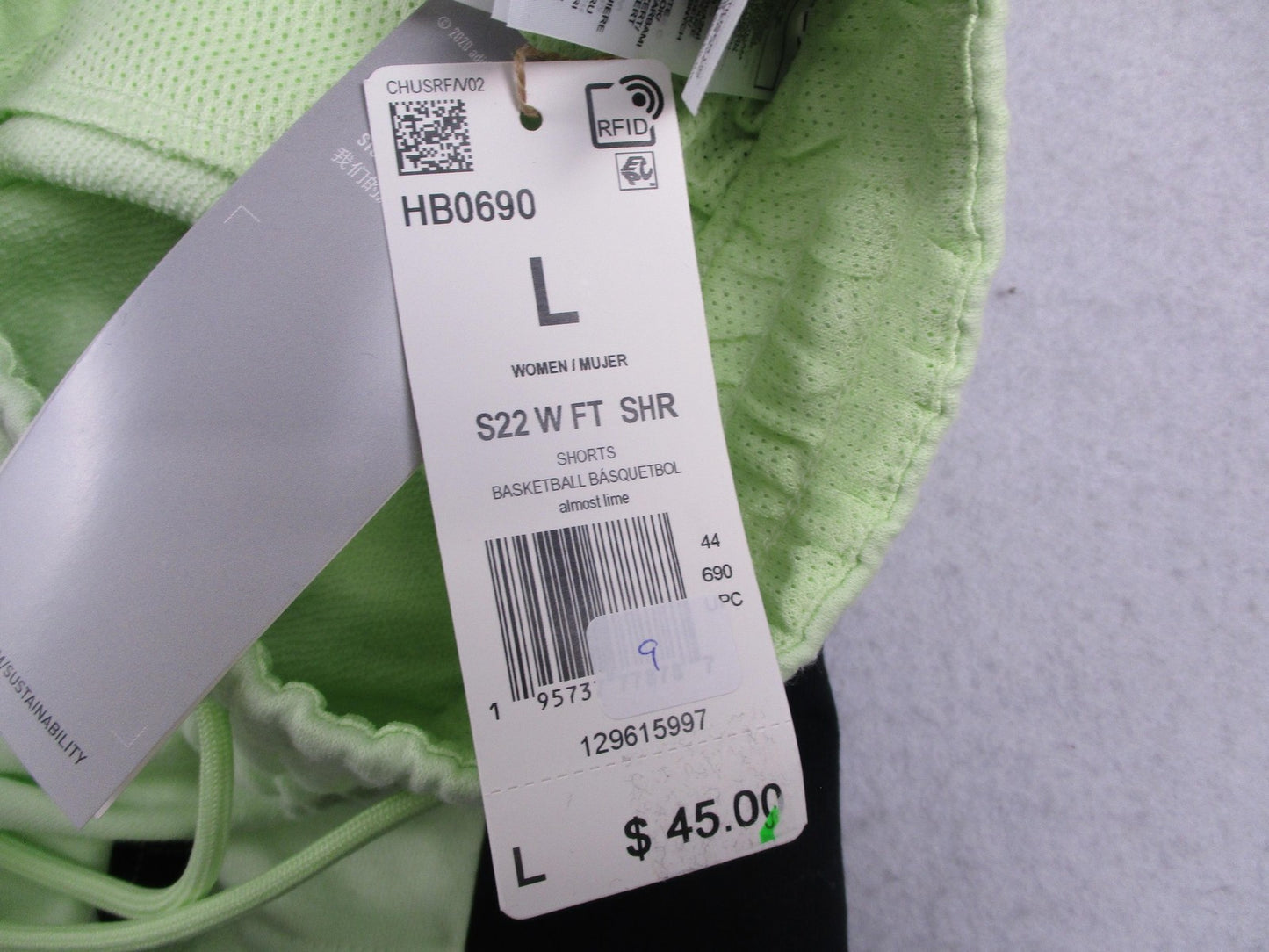 Adidas Hoop York City Basketball Shorts Womens L Lime Green Terry HB0690