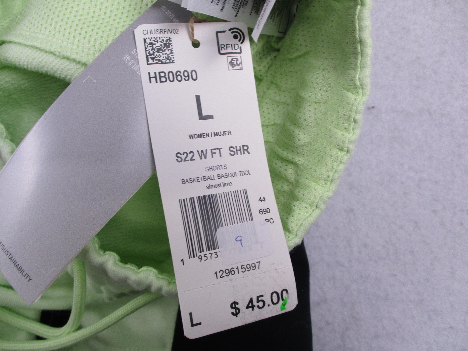 Adidas Hoop York City Basketball Shorts Womens L Lime Green Terry HB0690