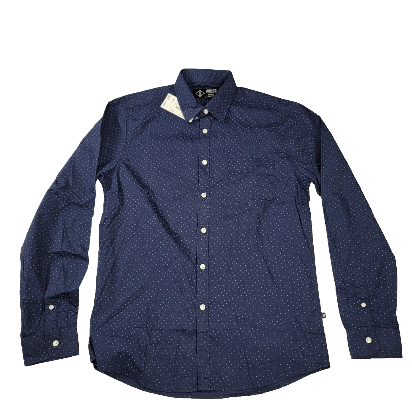Indigo Star Shirt Mens Small Navy Sans Long Sleeve Button Up Patterned Dress 6060