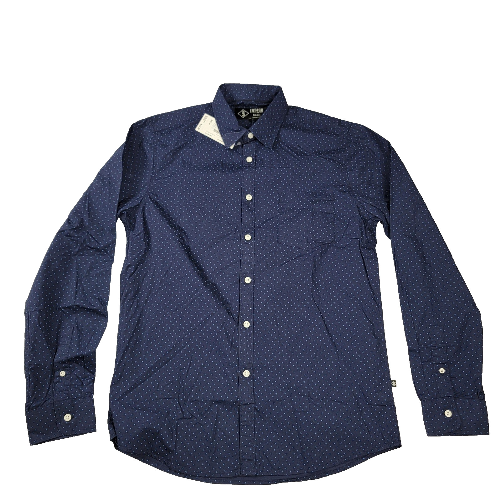 Indigo Star Shirt Mens Small Navy Sans Long Sleeve Button Up Patterned Dress 6060