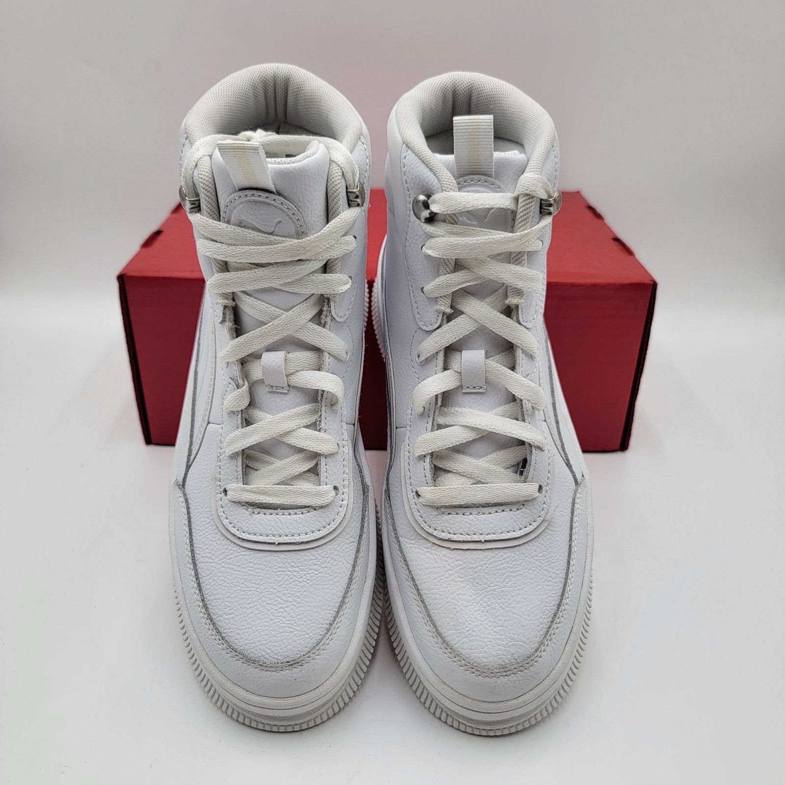 Puma Mayze Mid Wedge Women’s Sneakers White Leather Hi Top Sz 9.5 39231601 3843