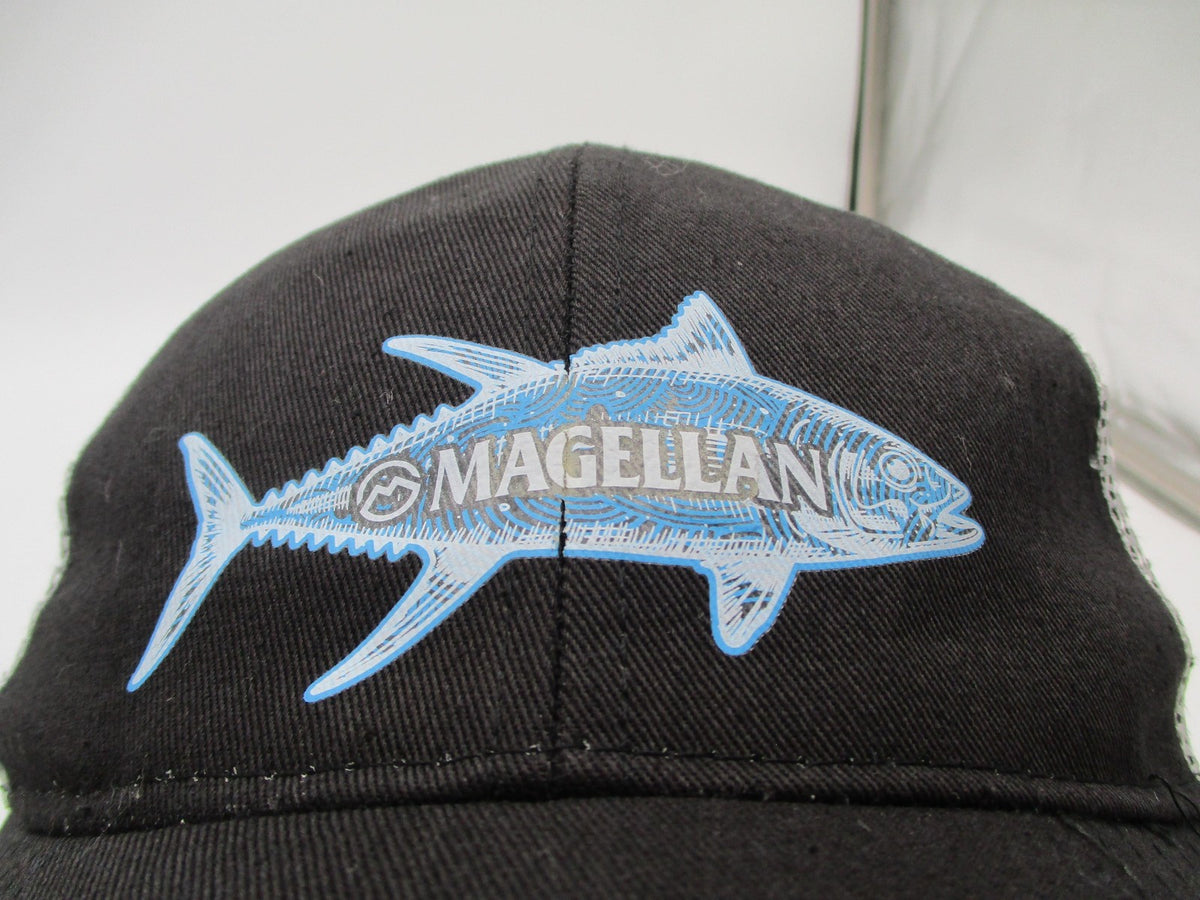 Magellan Outdoors Hat Cap Snap Back Mens One Size Black White Mesh Fish Logo2