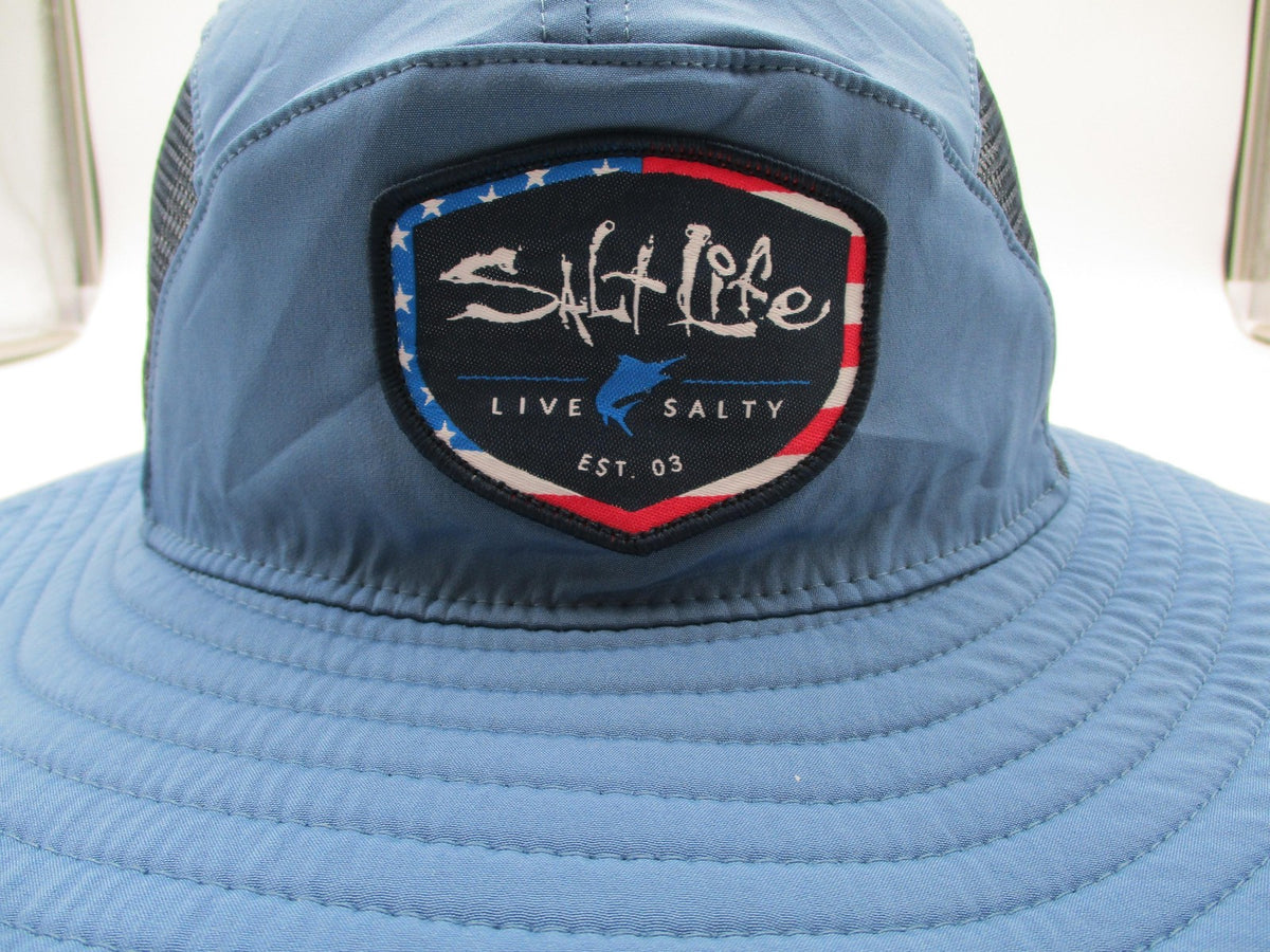 Salt Life Hat Bucket Mens One Size Blue Mesh Wide Brim Boonie Live Salty Patch1