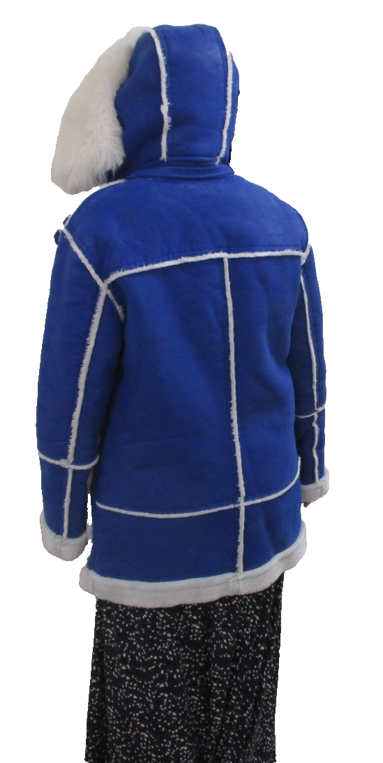 Jordan Craig Coat Womens Small Blue Faux Leather Hooded Fur Trim Shearling Parka1