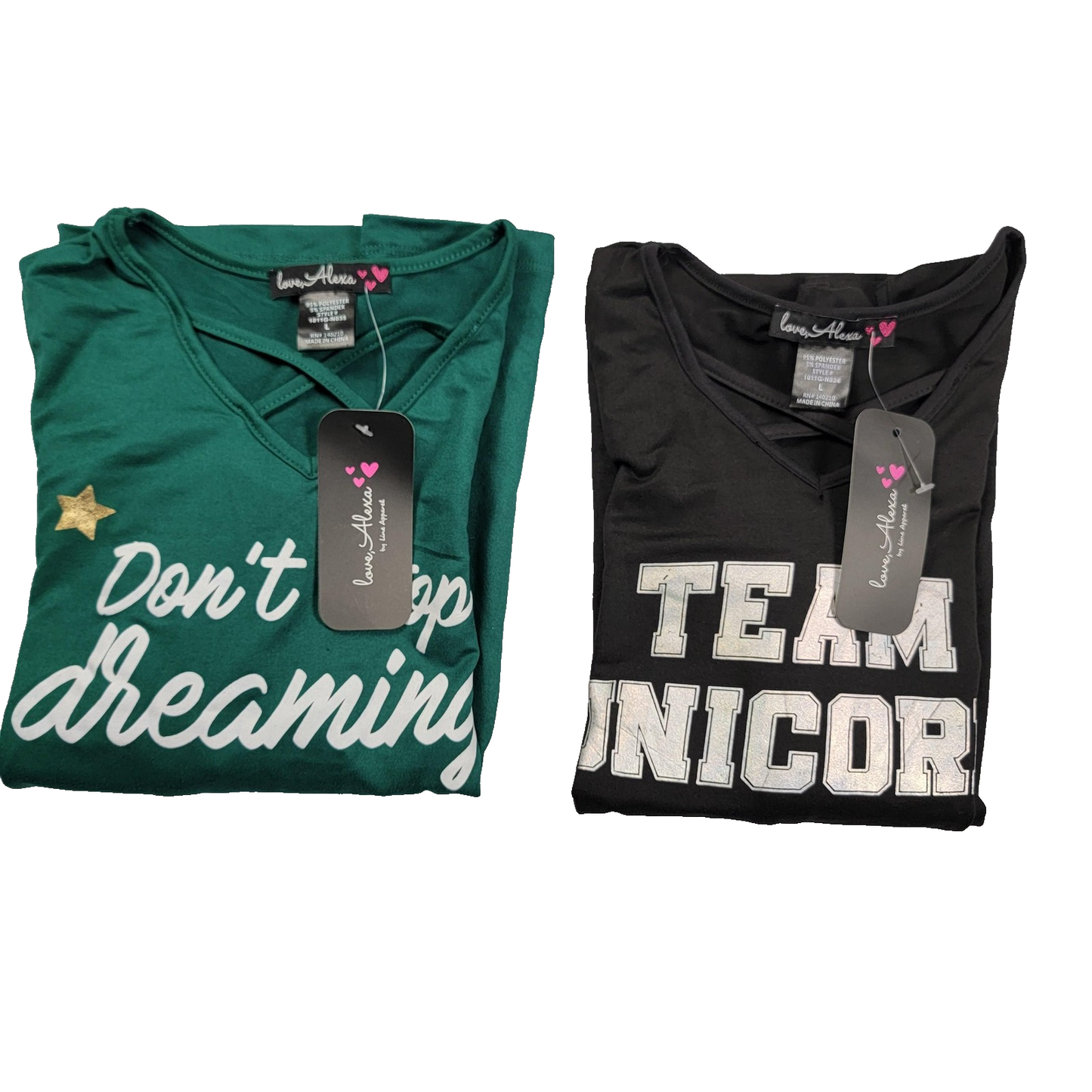 love, Alexa Shirts Women's Lg 2 Pack Cold Shoulder Long Sleeve Team Unicorn 11270