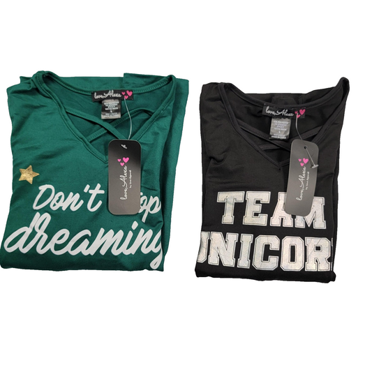 love, Alexa Shirts Women's Lg 2 Pack Cold Shoulder Long Sleeve Team Unicorn 11270