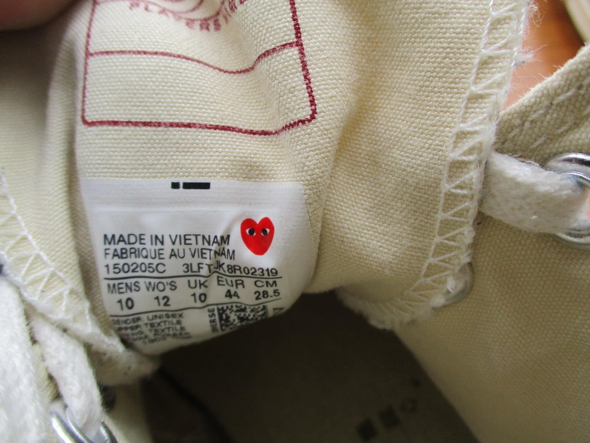 Converse Chuck Taylor Play CDG Shoes Mens Size 10 White High Top Heart 150205C11