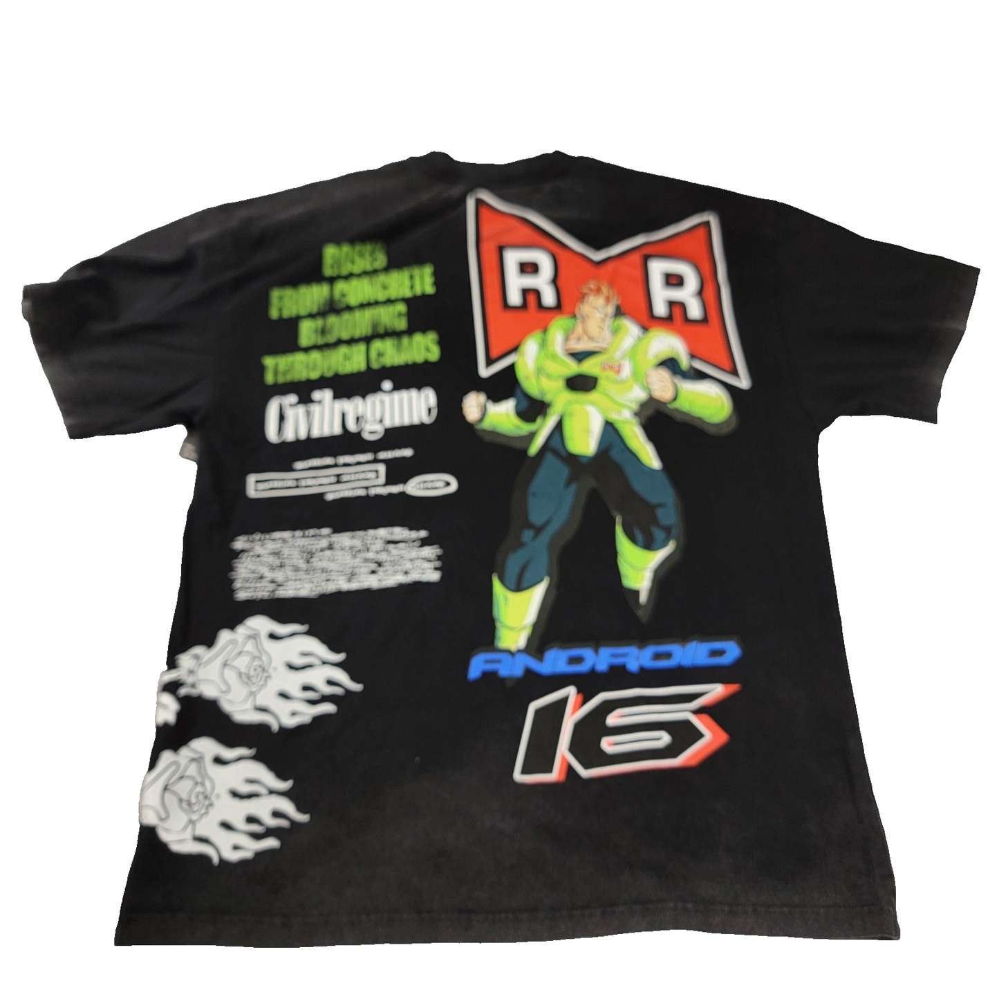 Dragon Ball Z Civil Regime Shirt Mens Large Black Android 16 Oversized Tee New0