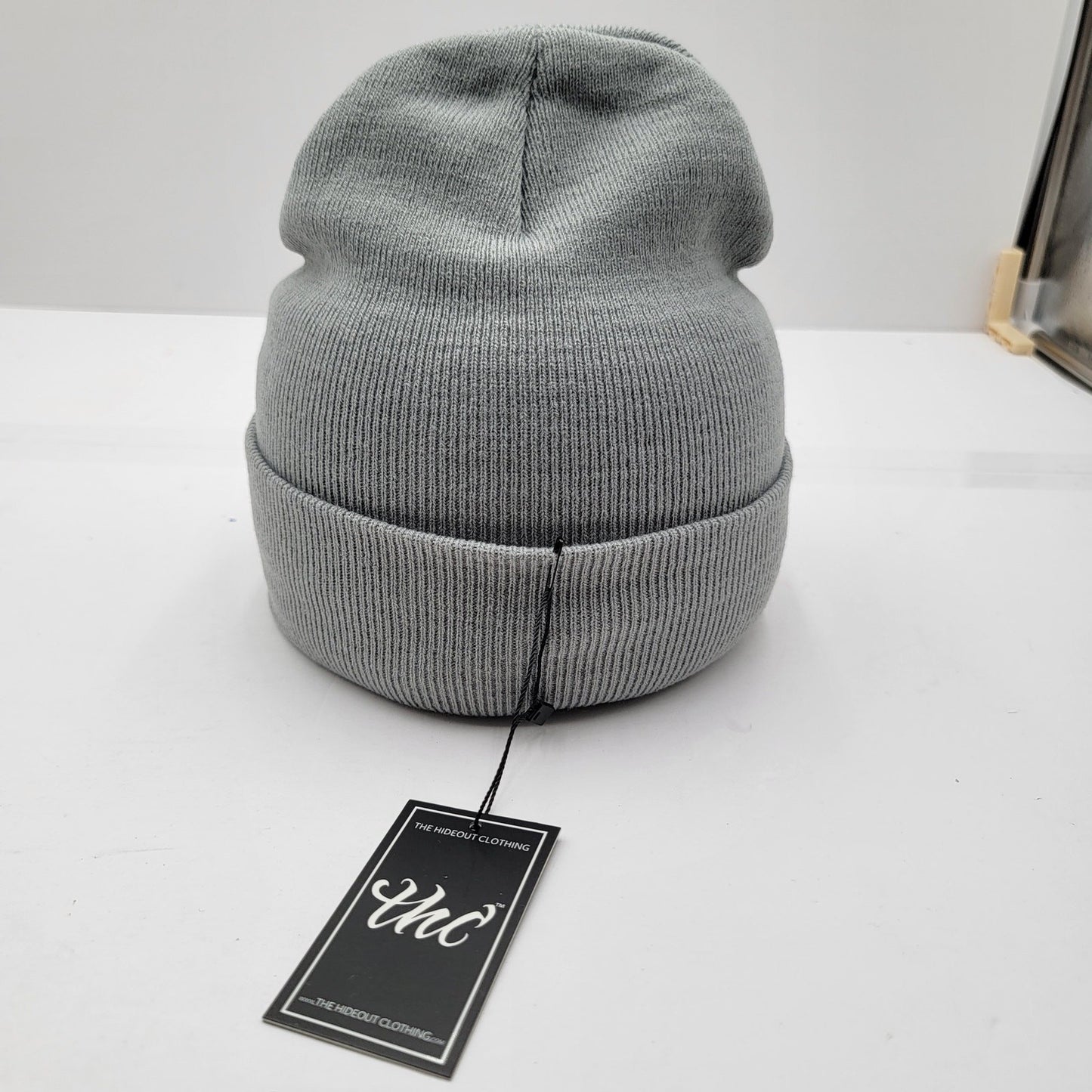 The Hideout Clothing THC Essentials Grey Beanie Knit Hat Drip Logo Unisex NWT2