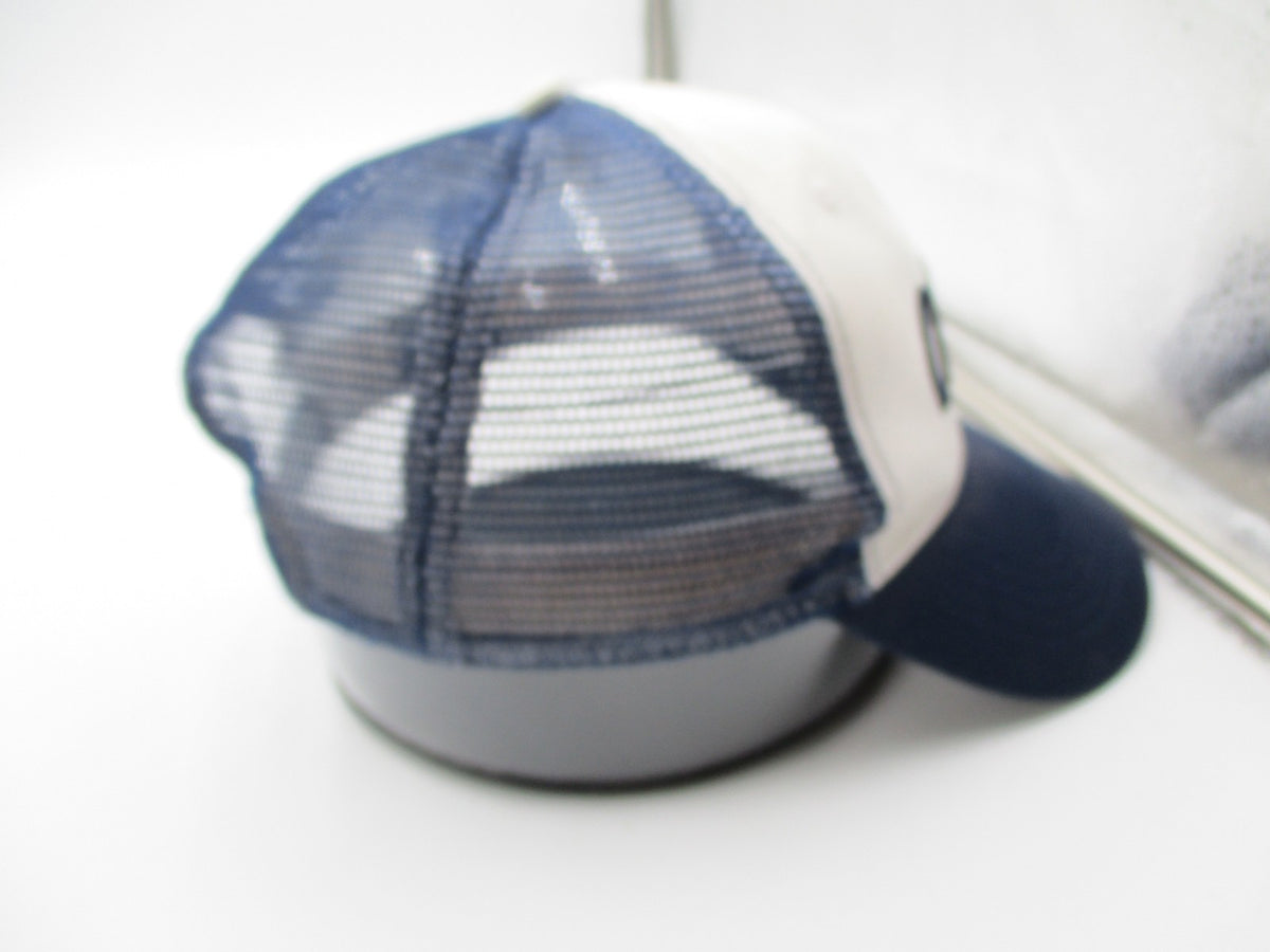 Cabela's Hat Cap Snap Back Mens One Size Blue White Mesh Trucker Script Logo7