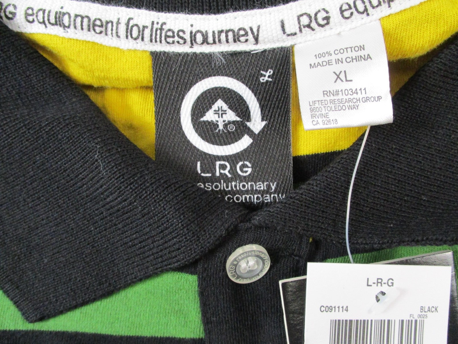 LRG Game Call Polo Shirt Mens XL Multicolor Striped Short Sleeve Cotton 16362
