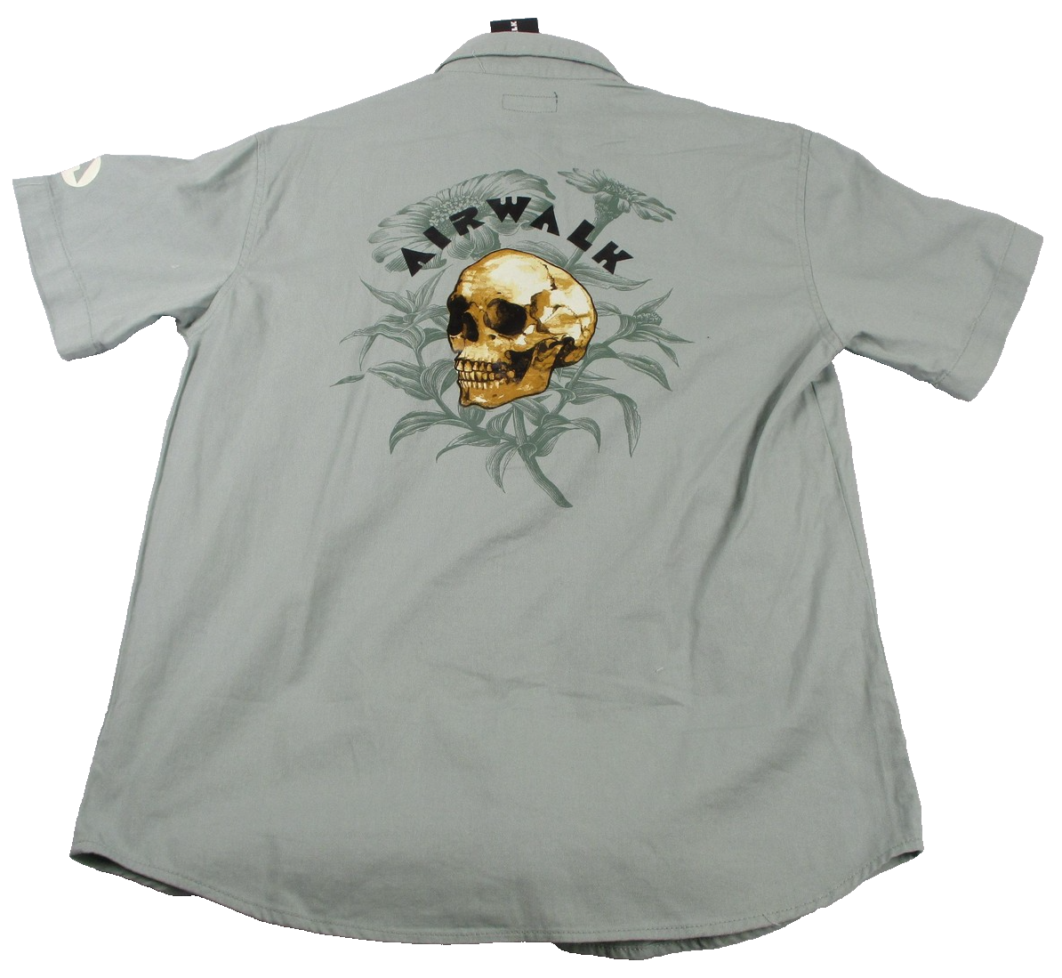 Airwalk Shirt Mens Medium Gray Skull Graphic Skateboarding Woven Button Up 13251