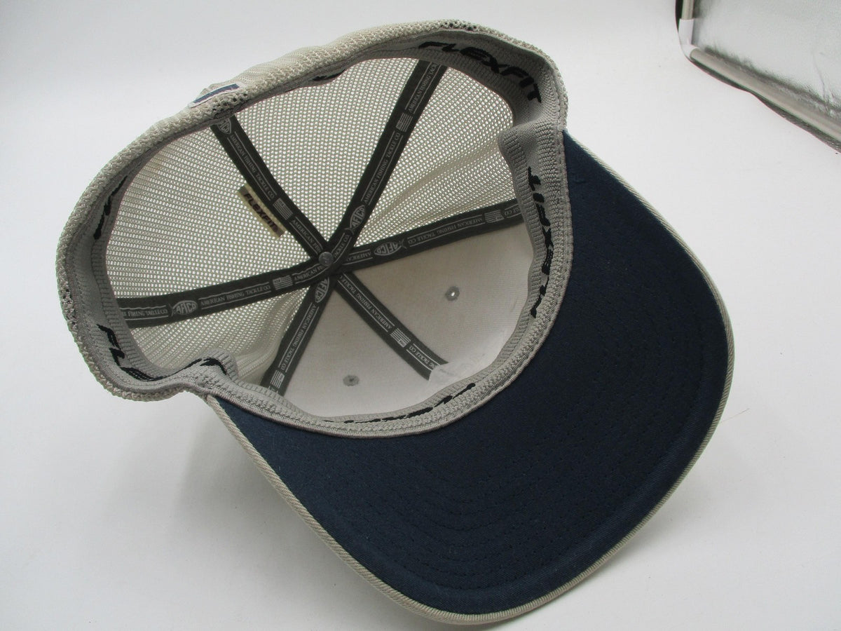 AFTCO Hat Cap Fitted Mens 7 1/8 Beige Mesh Trucker Flexfit Fishing Logo10