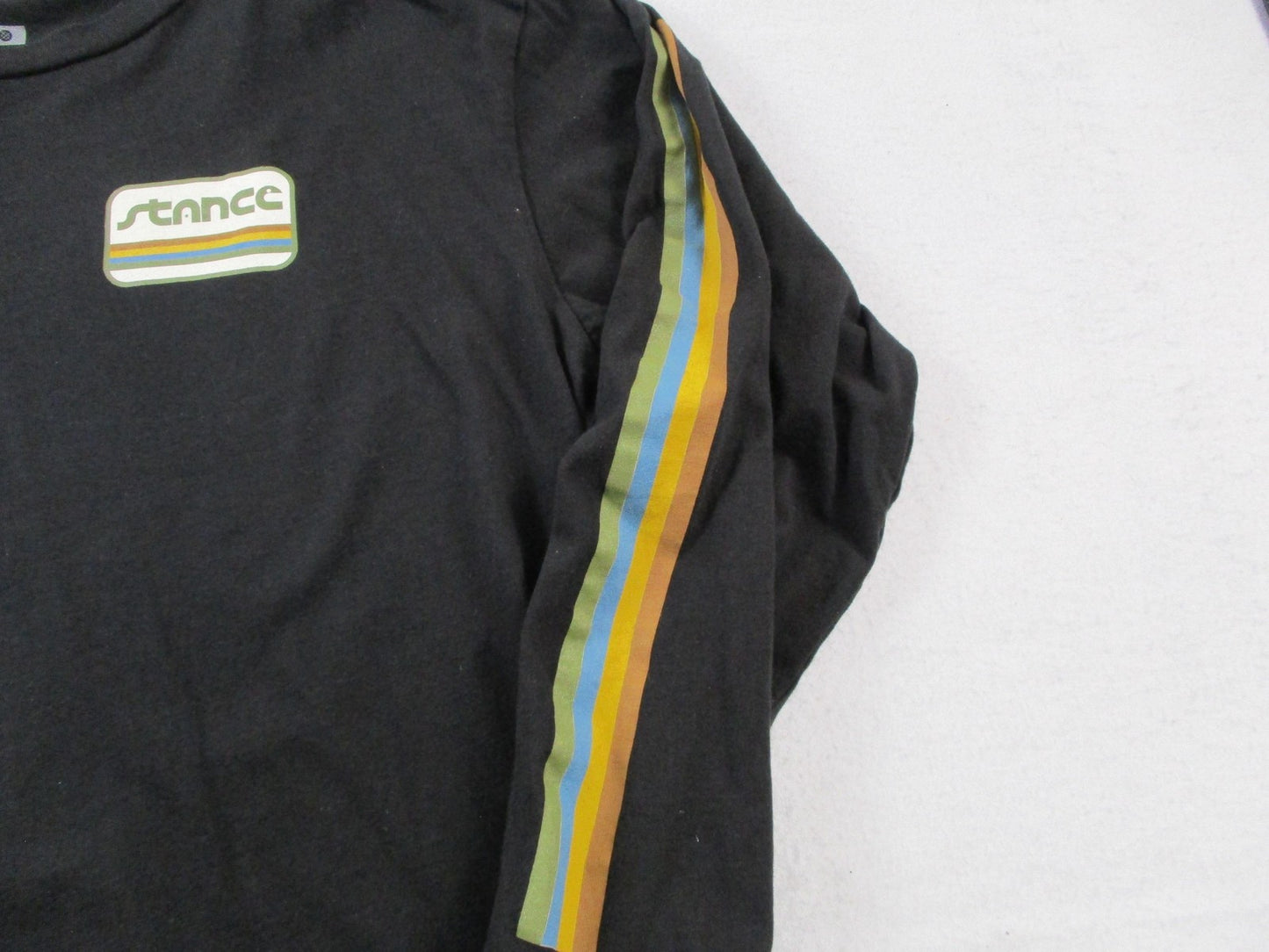 Stance Shirt Mens Large Black Long Sleeve Retro Stripe Logo Graphic Crewneck Tee5