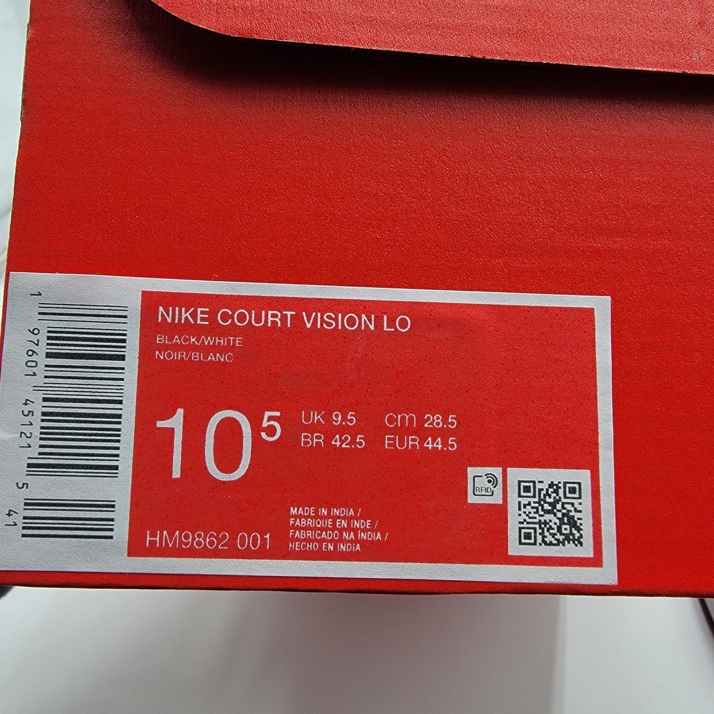 Court Vision Low 'Black White' Sz 10.5 HM98620018