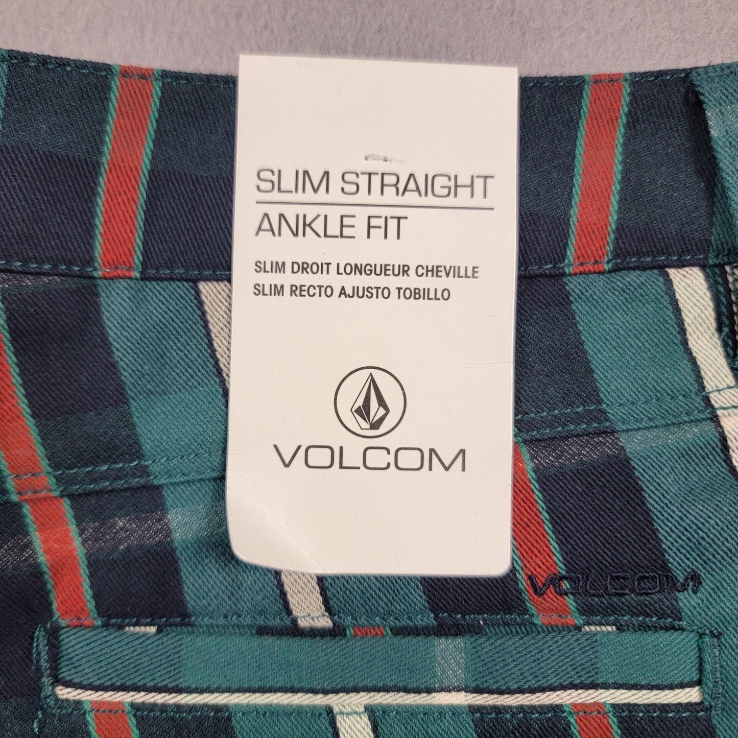 Volcom Frochickie Pants Womens 1 X 27 Plaid Green Slim Straight Ankle Fit